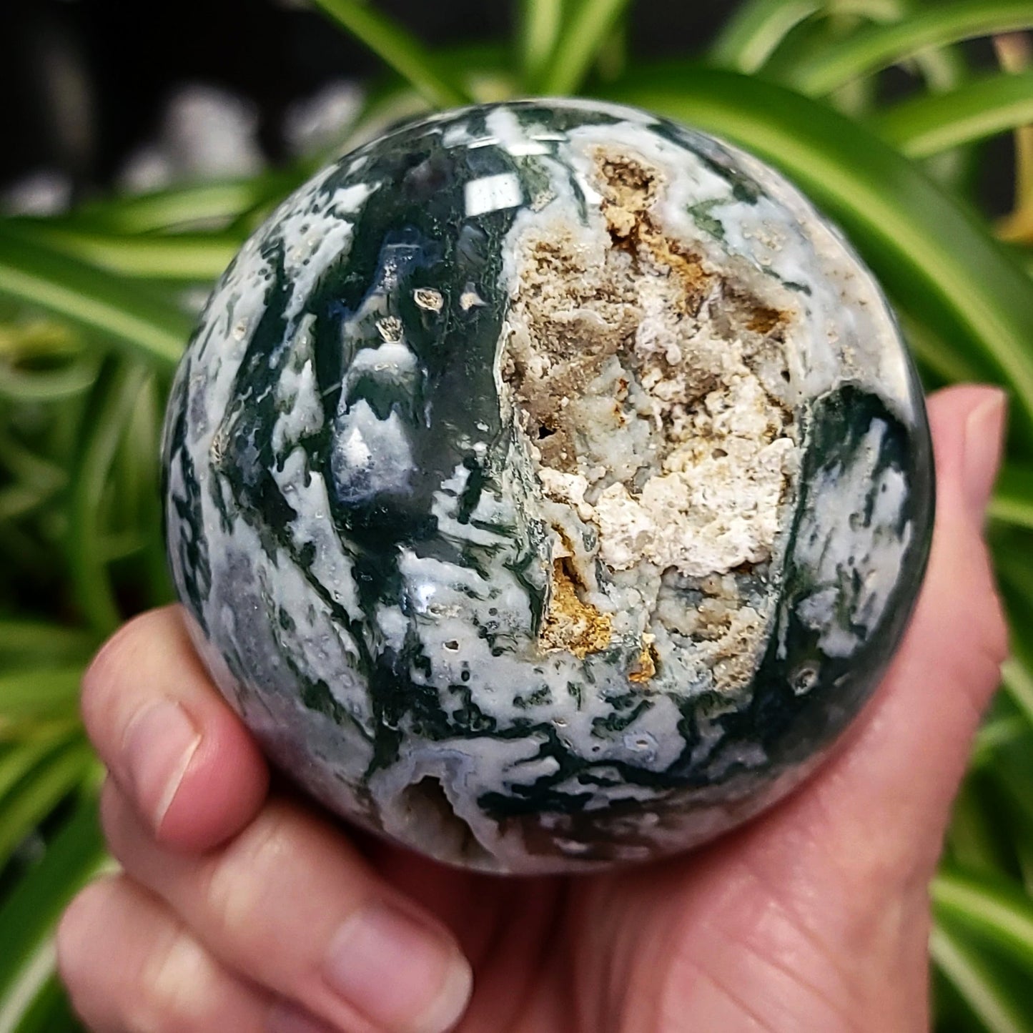 Moss Agate Sphere 3" 75mm 19.2oz 545g