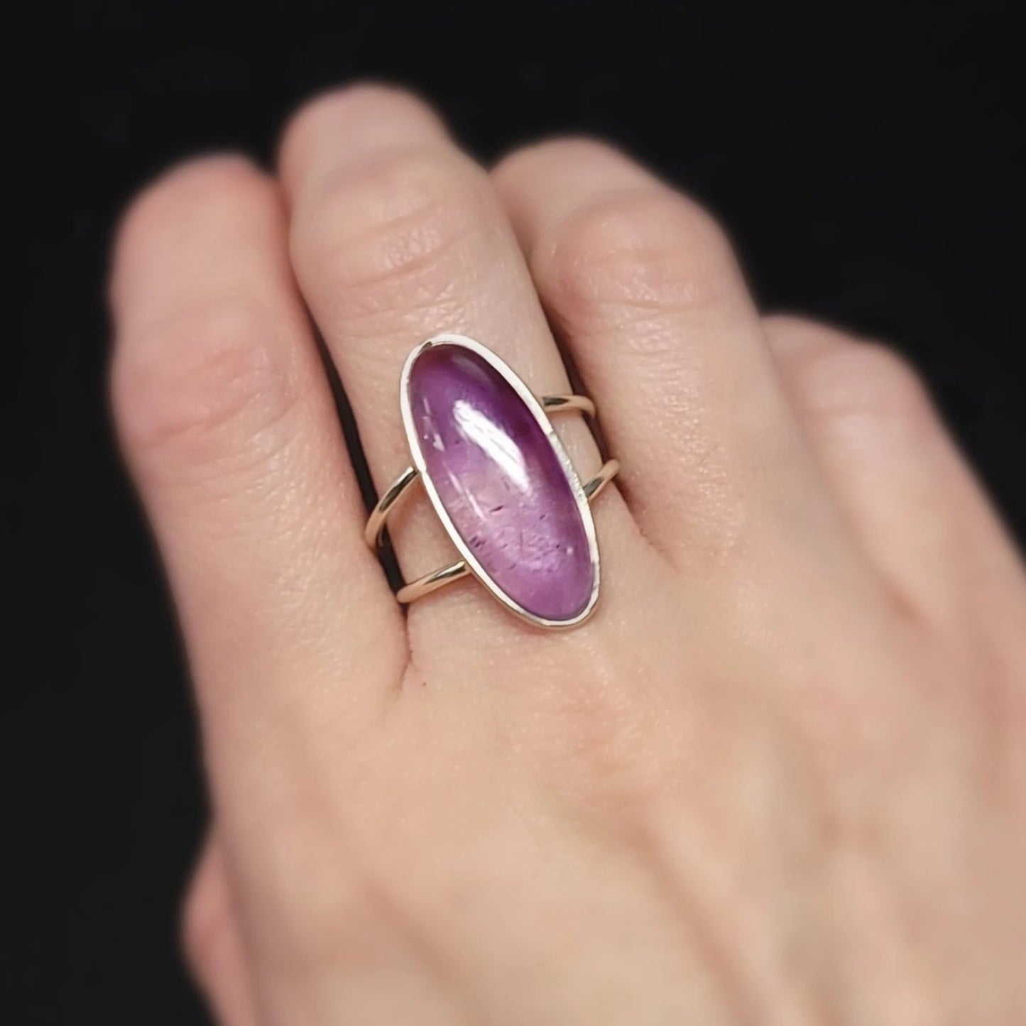 Amethyst Ring Sterling Silver Band Oval Size 9