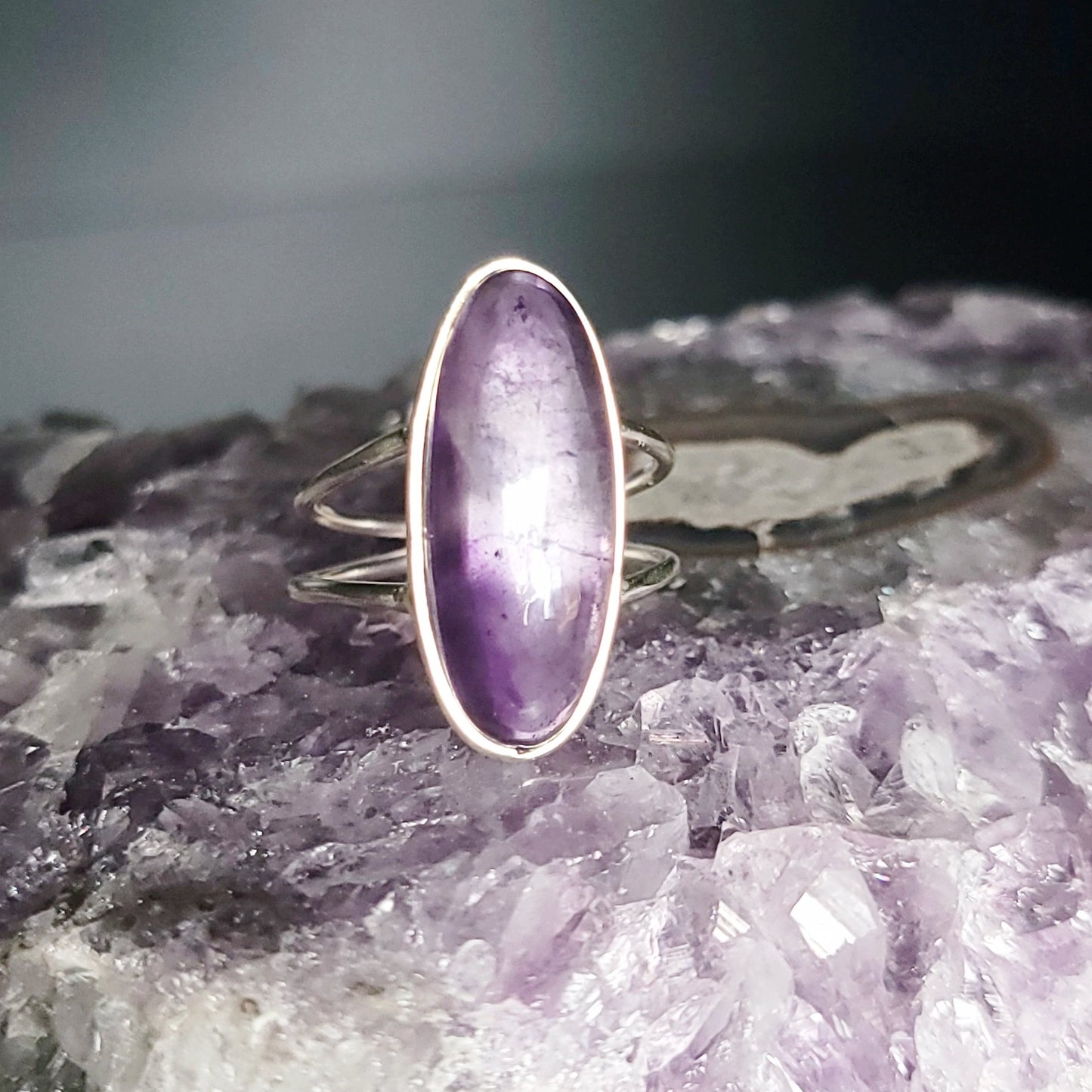 Amethyst Ring Sterling Silver Band Oval Size 9