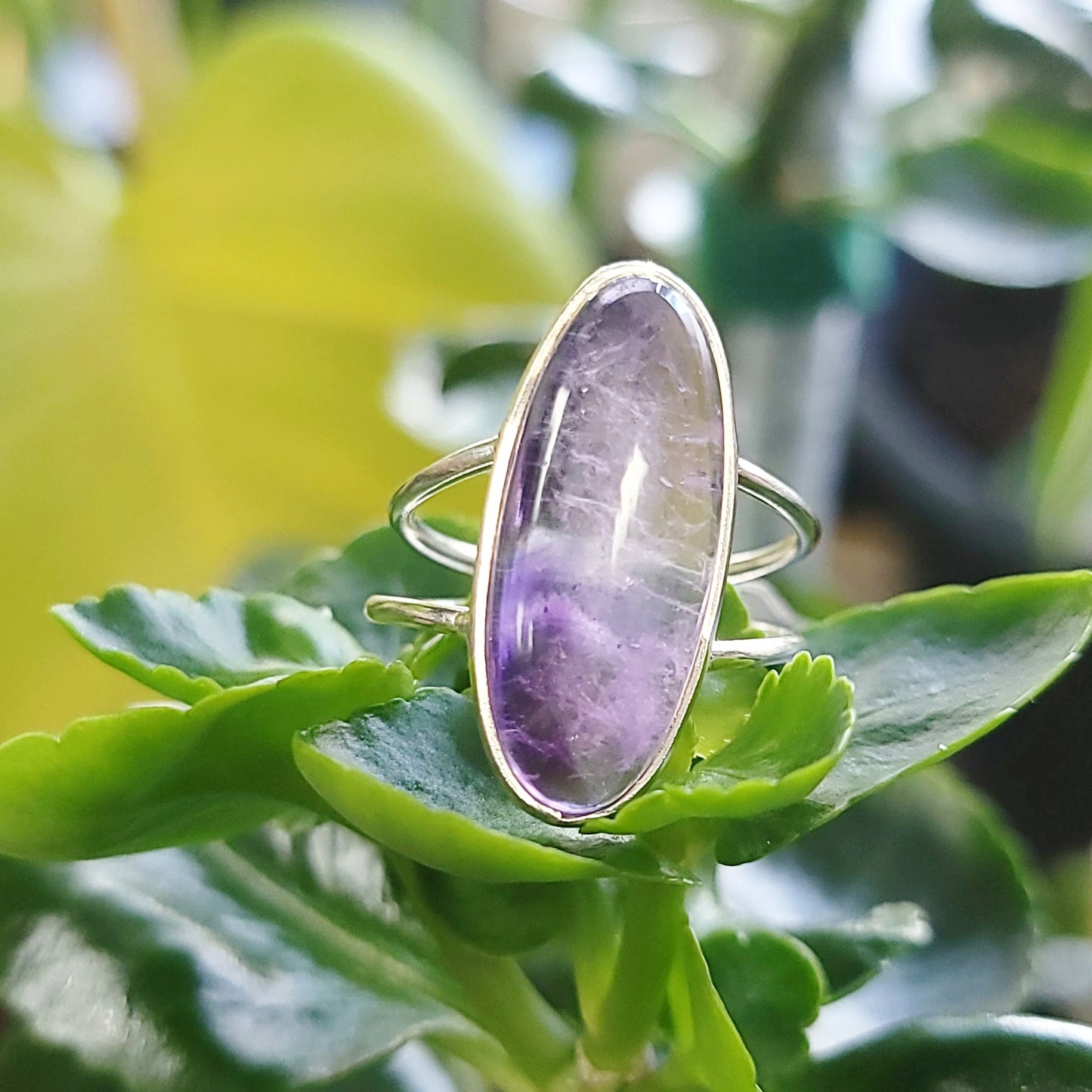 Amethyst Ring Sterling Silver Band Oval Size 9