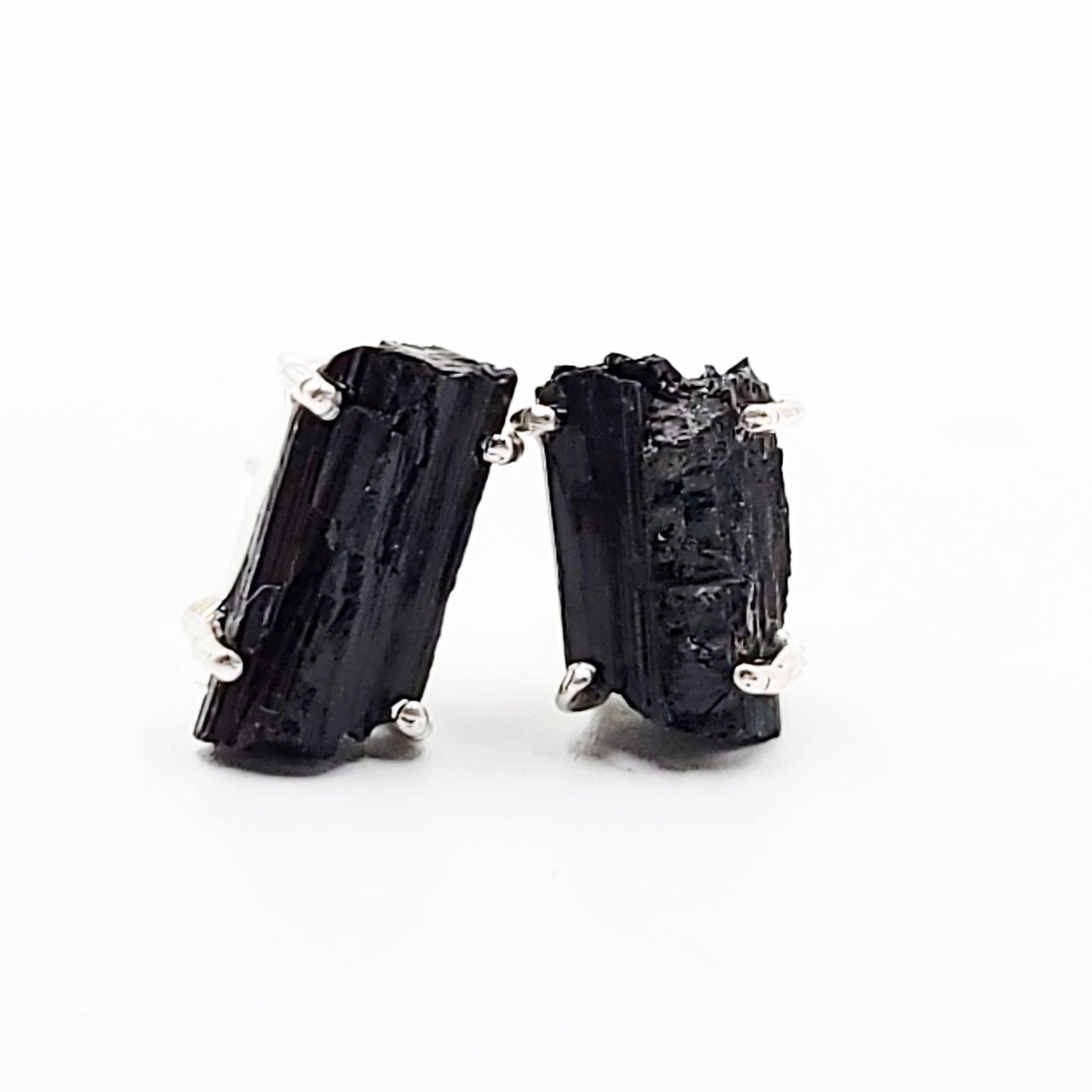 Black Tourmaline Earrings Rough Sterling Silver Stud - Elevated Metaphysical