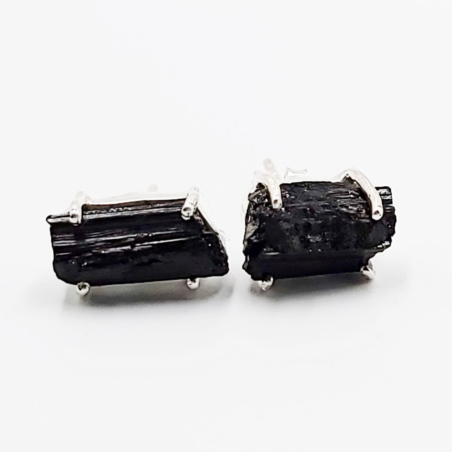 Black Tourmaline Earrings Rough Sterling Silver Stud - Elevated Metaphysical