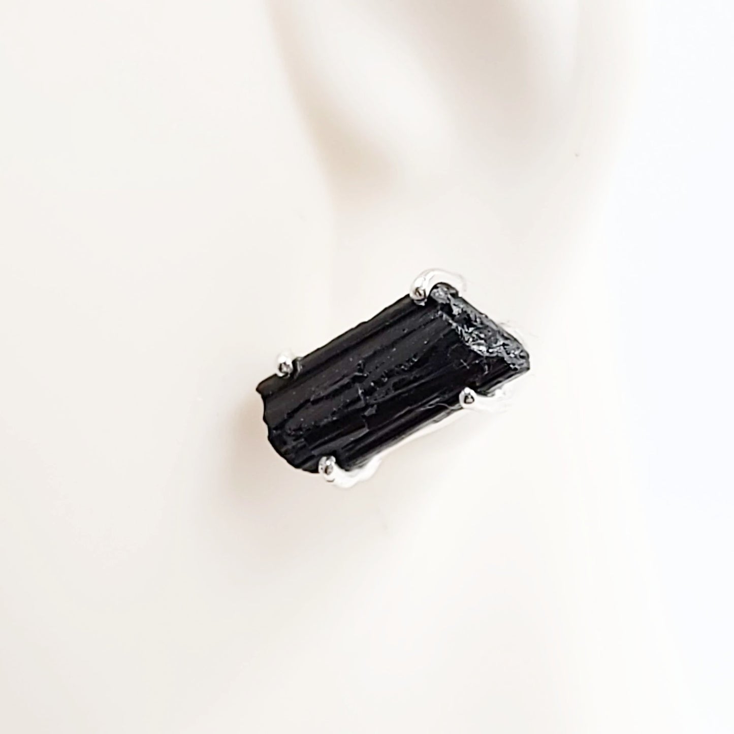 Black Tourmaline Earrings Rough Sterling Silver Stud - Elevated Metaphysical