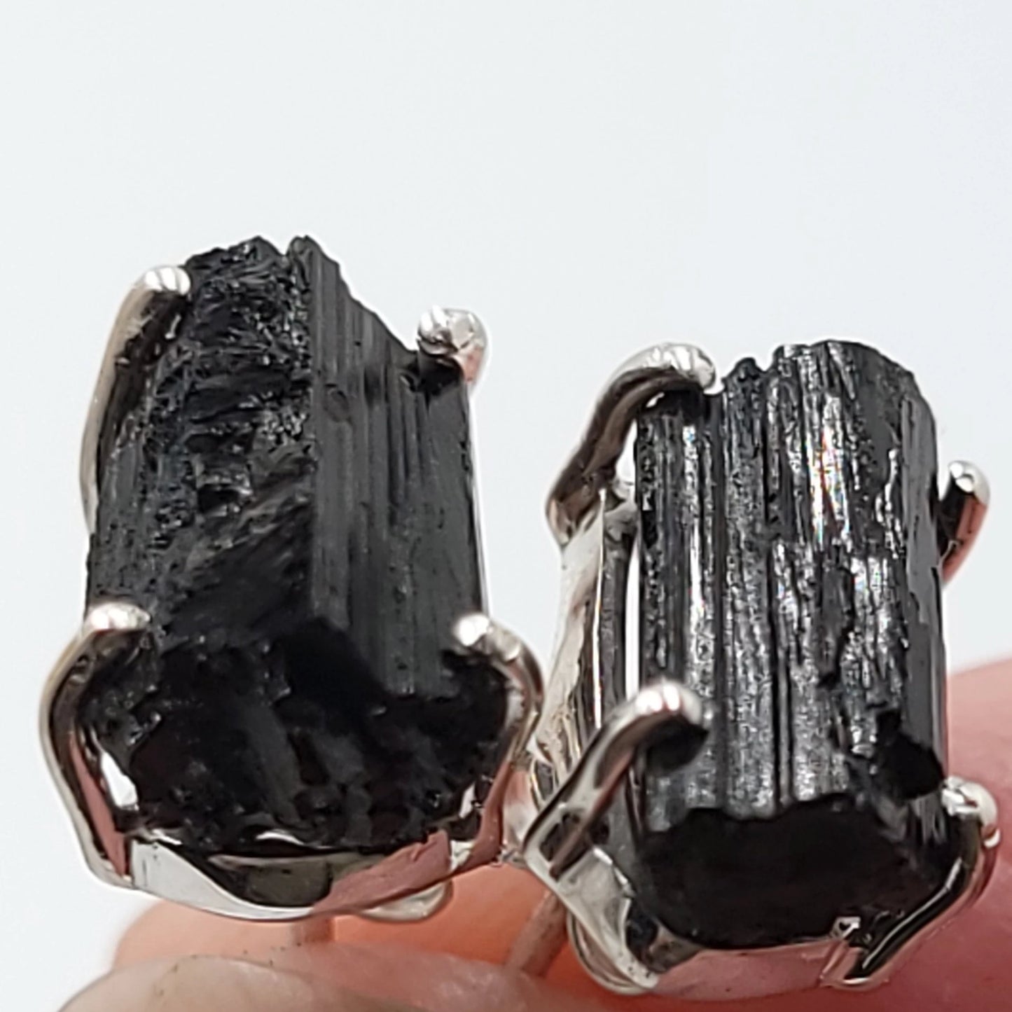 Black Tourmaline Earrings Rough Sterling Silver Stud - Elevated Metaphysical