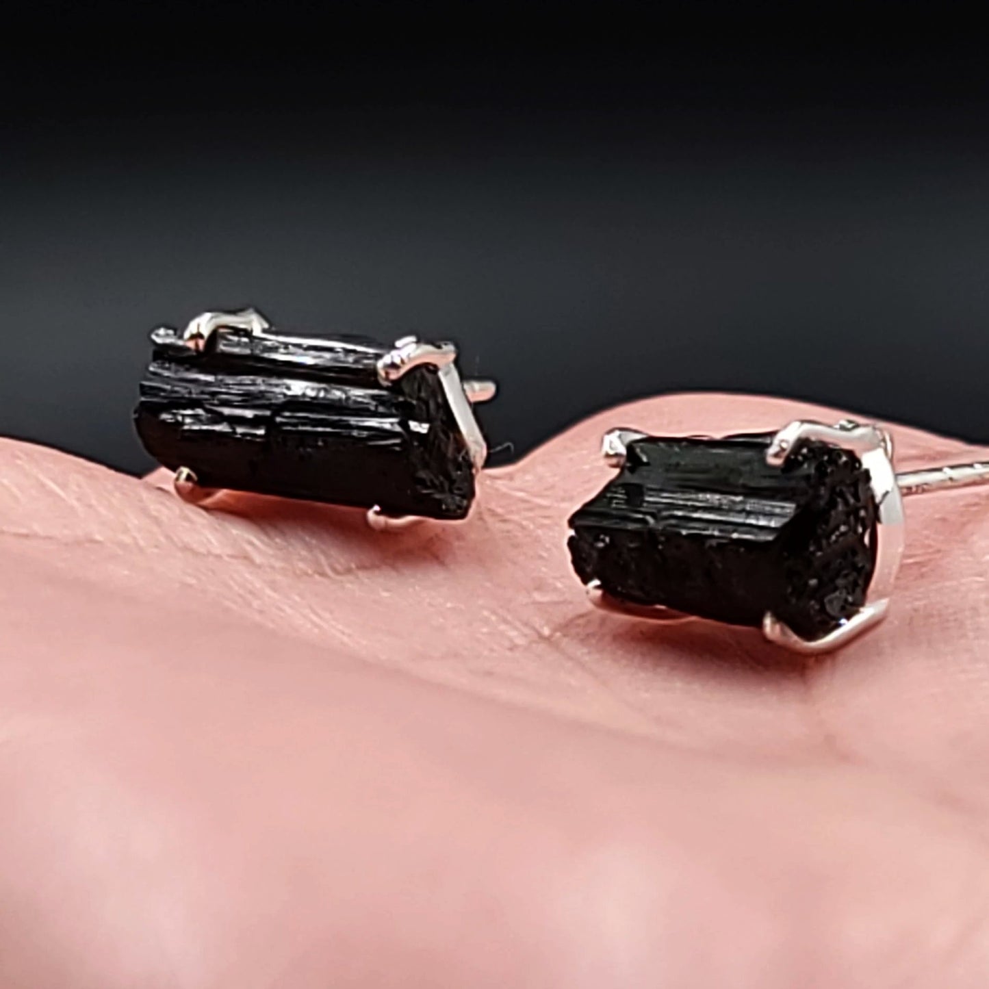 Black Tourmaline Earrings Rough Sterling Silver Stud - Elevated Metaphysical