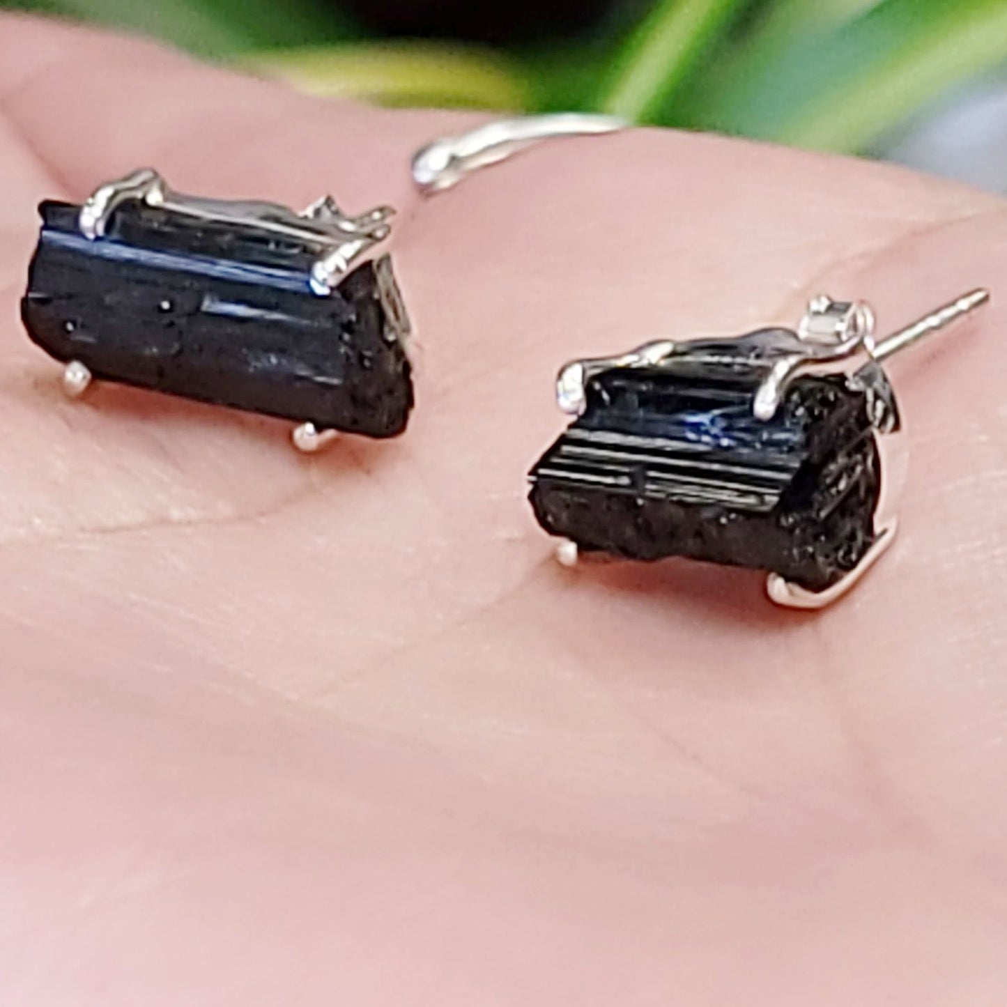 Black Tourmaline Earrings Rough Sterling Silver Stud - Elevated Metaphysical