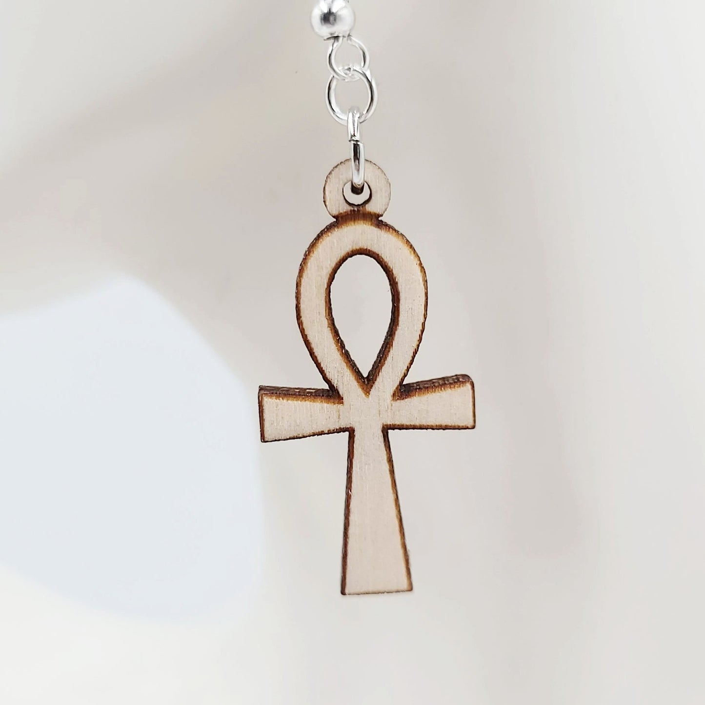 Wood Ankh Earrings Sterling Silver Dangle - Elevated Metaphysical