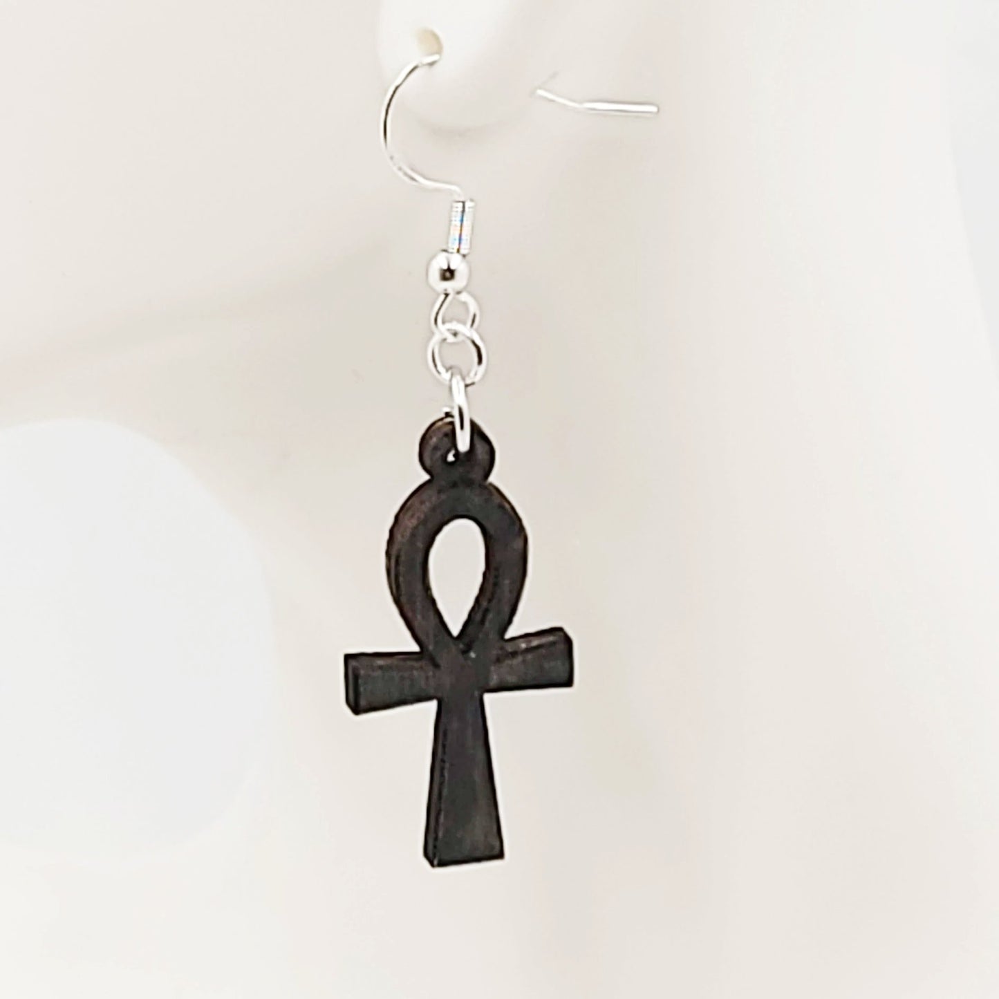 Wood Ankh Earrings Sterling Silver Dangle - Elevated Metaphysical