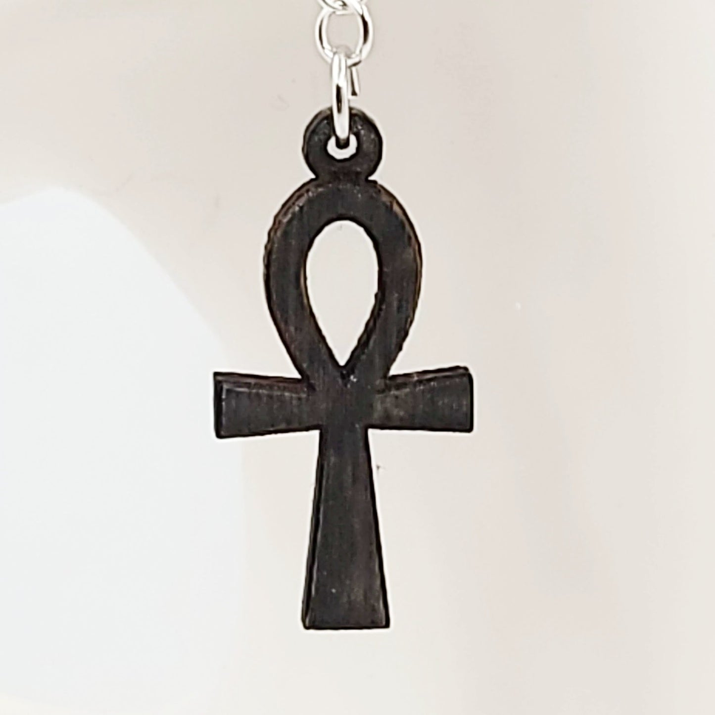 Wood Ankh Earrings Sterling Silver Dangle - Elevated Metaphysical