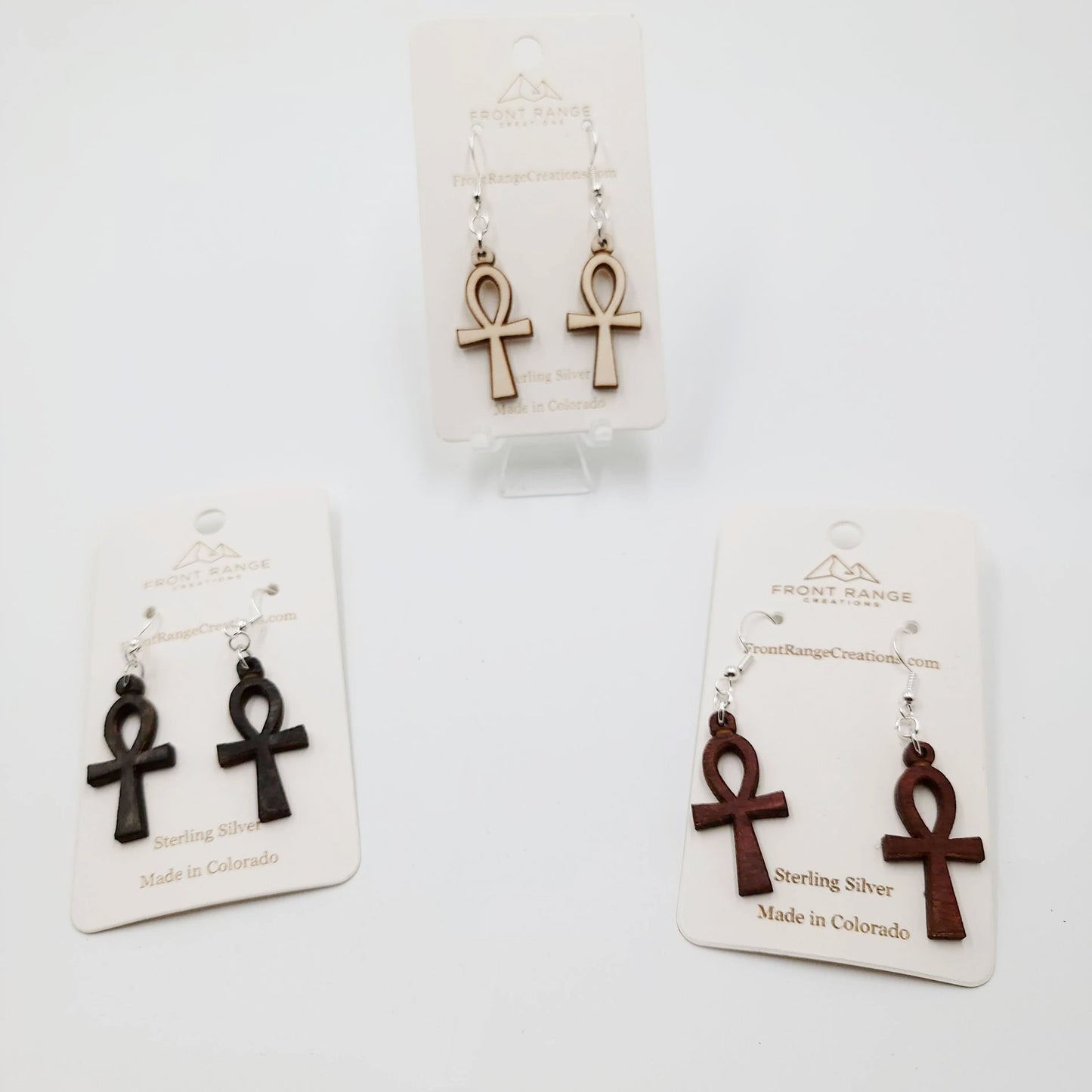 Wood Ankh Earrings Sterling Silver Dangle - Elevated Metaphysical