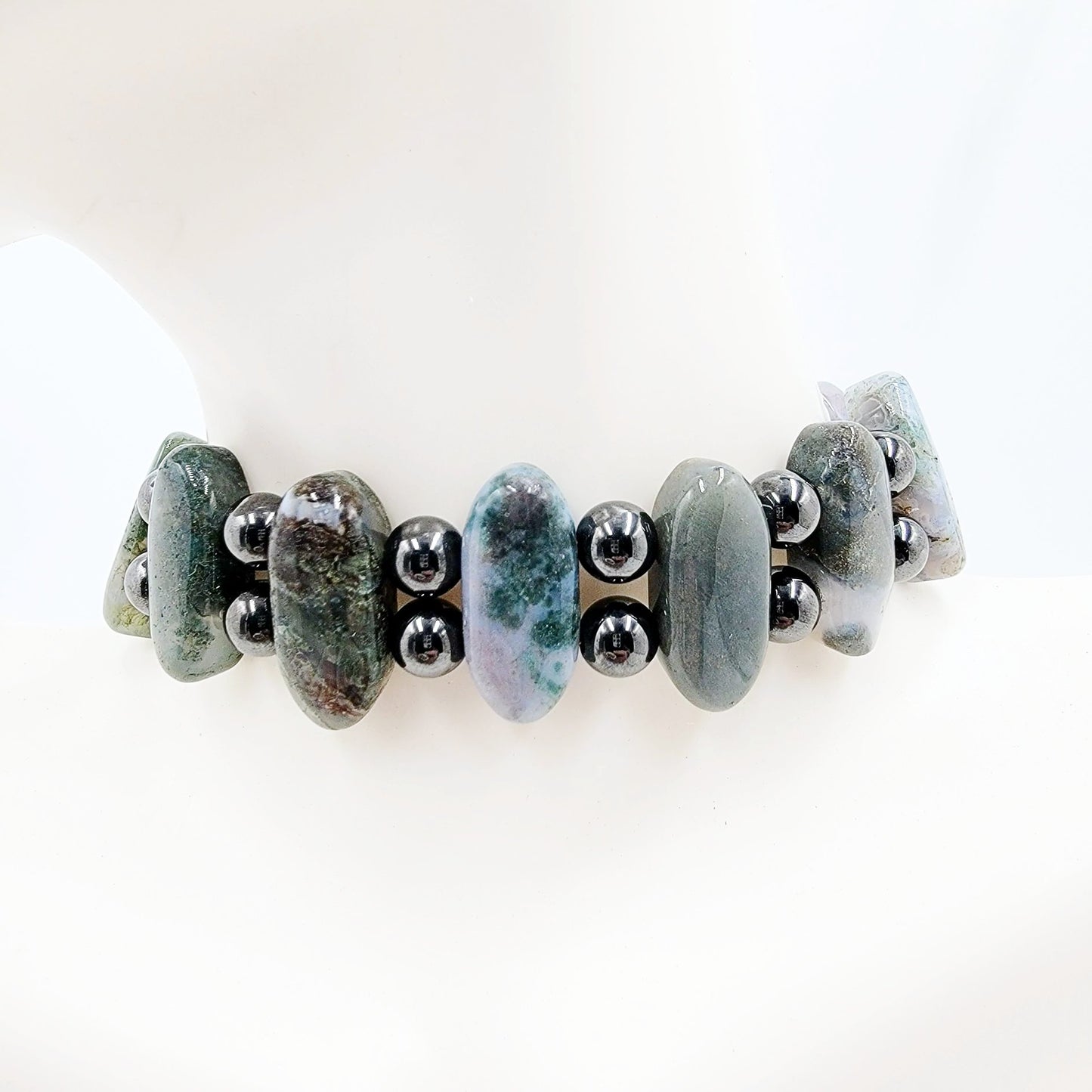 Moss Agate and Hematite Bead Bracelet - Elevated Metaphysical