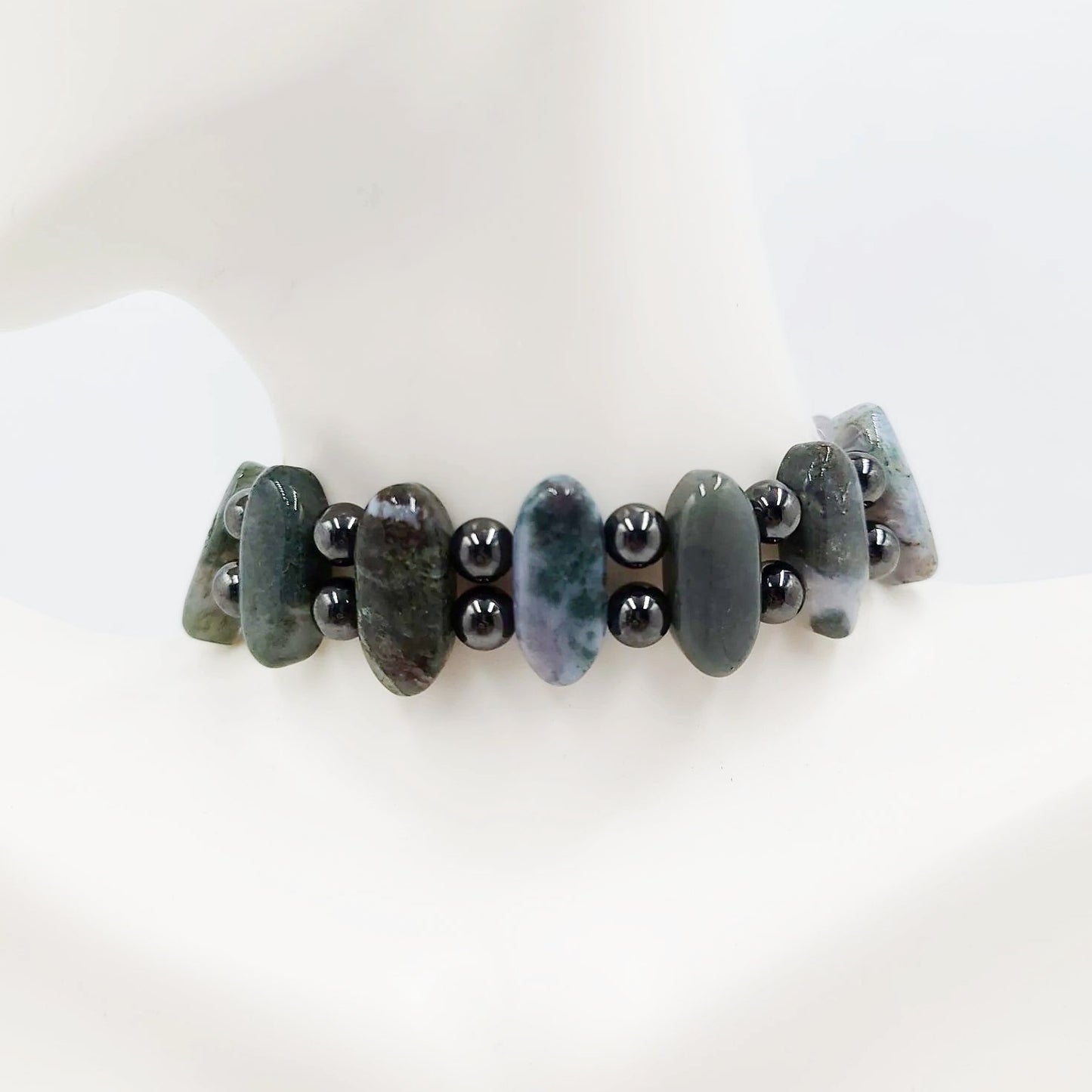 Moss Agate and Hematite Bead Bracelet - Elevated Metaphysical