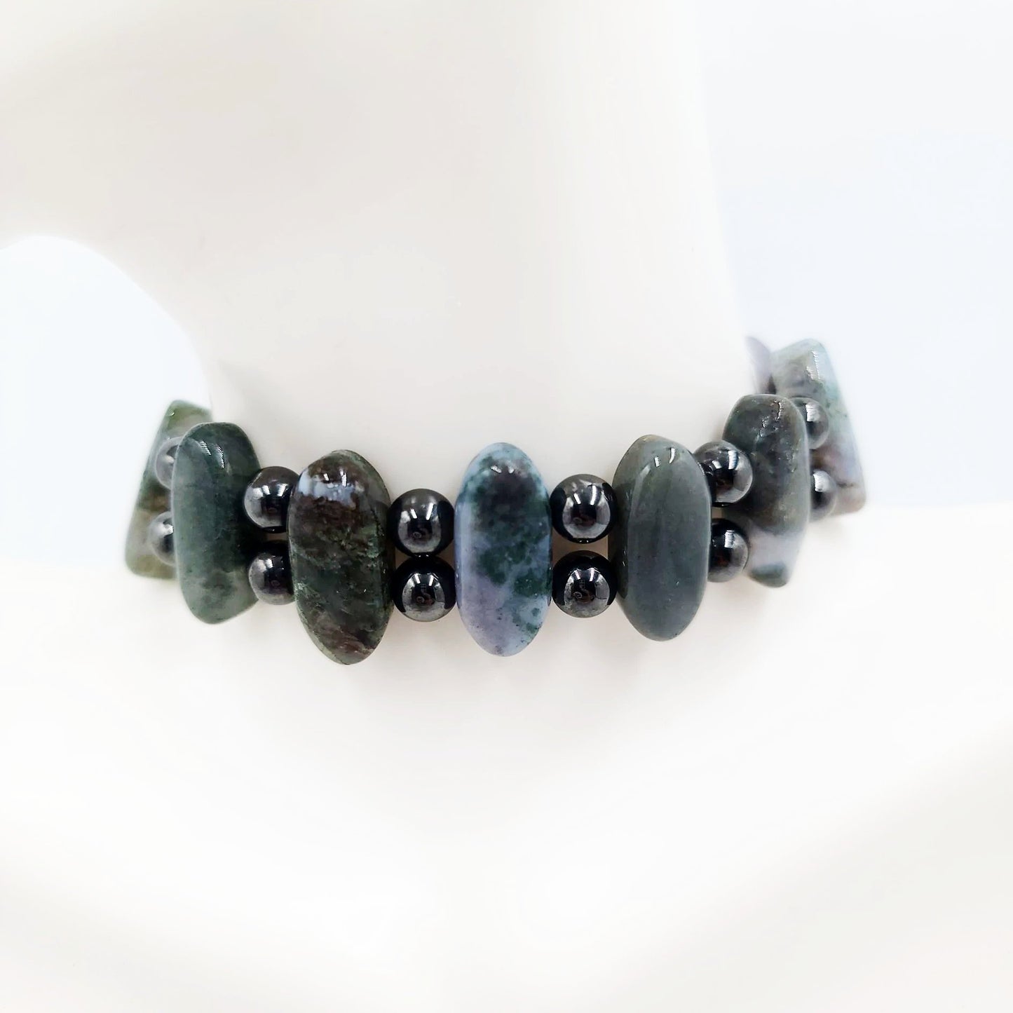 Moss Agate and Hematite Bead Bracelet - Elevated Metaphysical