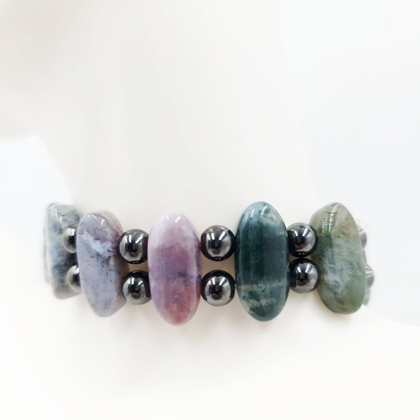 Moss Agate and Hematite Bead Bracelet - Elevated Metaphysical