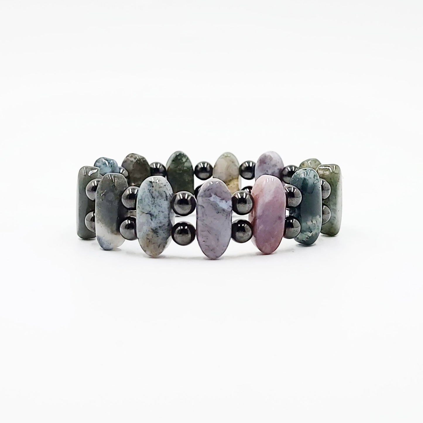Moss Agate and Hematite Bead Bracelet - Elevated Metaphysical
