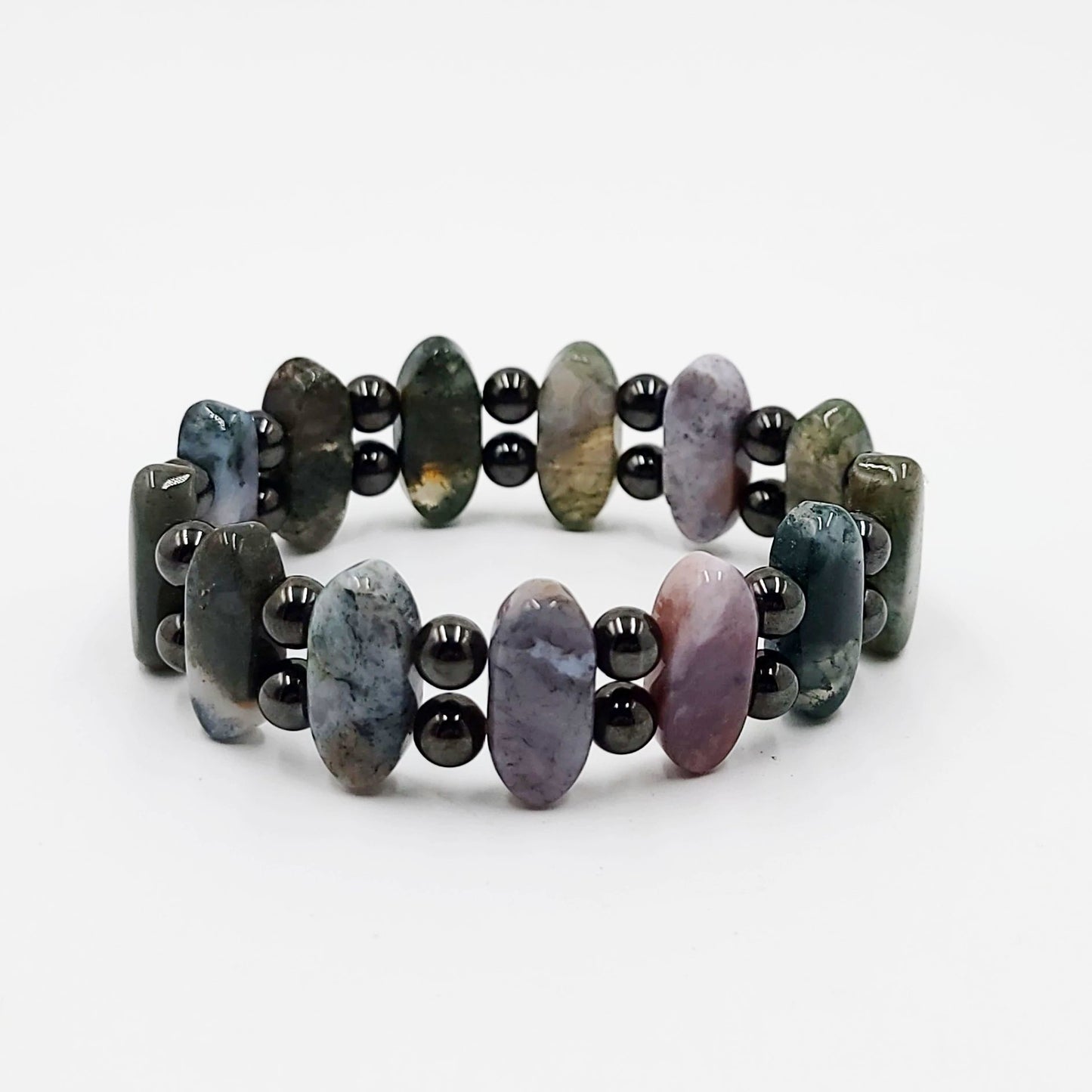 Moss Agate and Hematite Bead Bracelet - Elevated Metaphysical