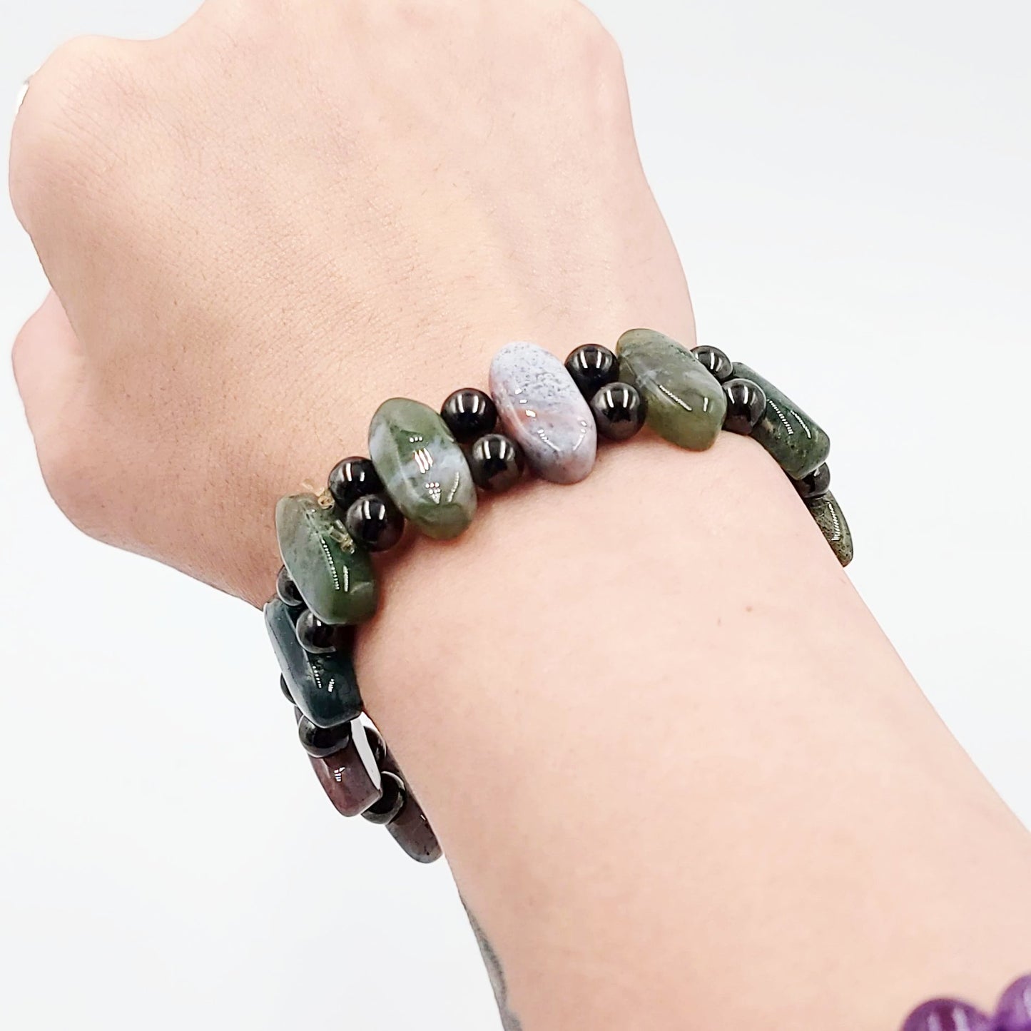 Moss Agate and Hematite Bead Bracelet - Elevated Metaphysical