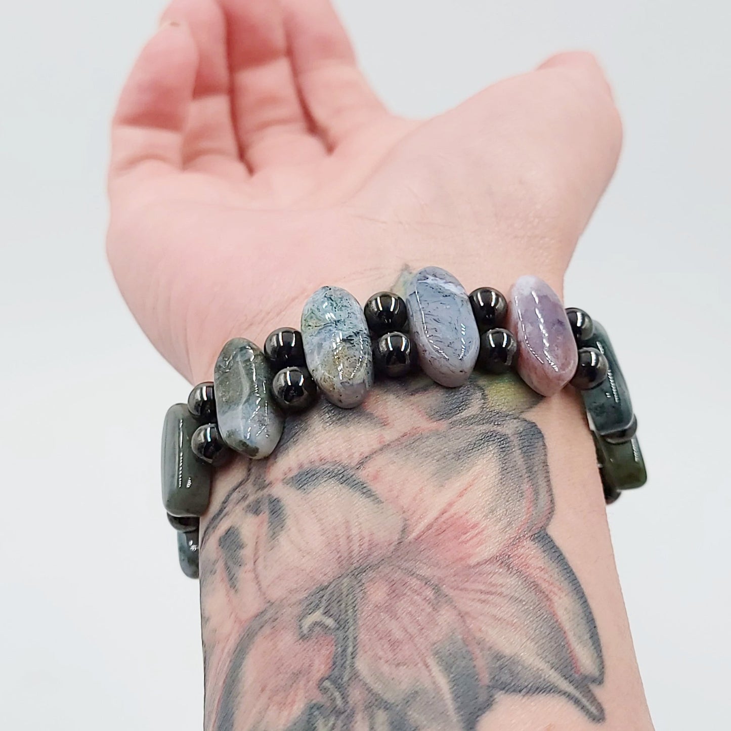 Moss Agate and Hematite Bead Bracelet - Elevated Metaphysical