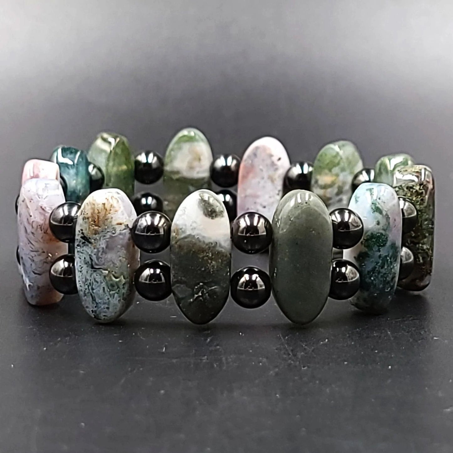 Moss Agate and Hematite Bead Bracelet - Elevated Metaphysical