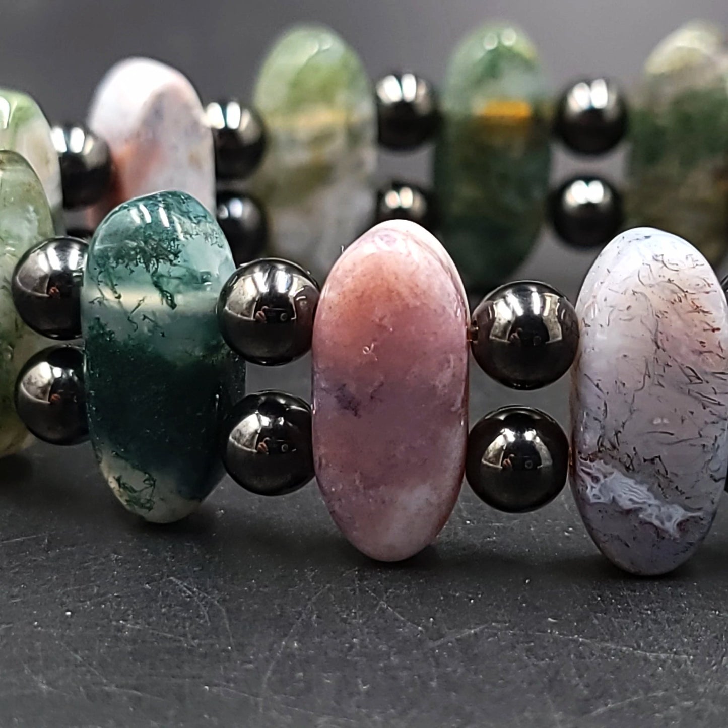 Moss Agate and Hematite Bead Bracelet - Elevated Metaphysical