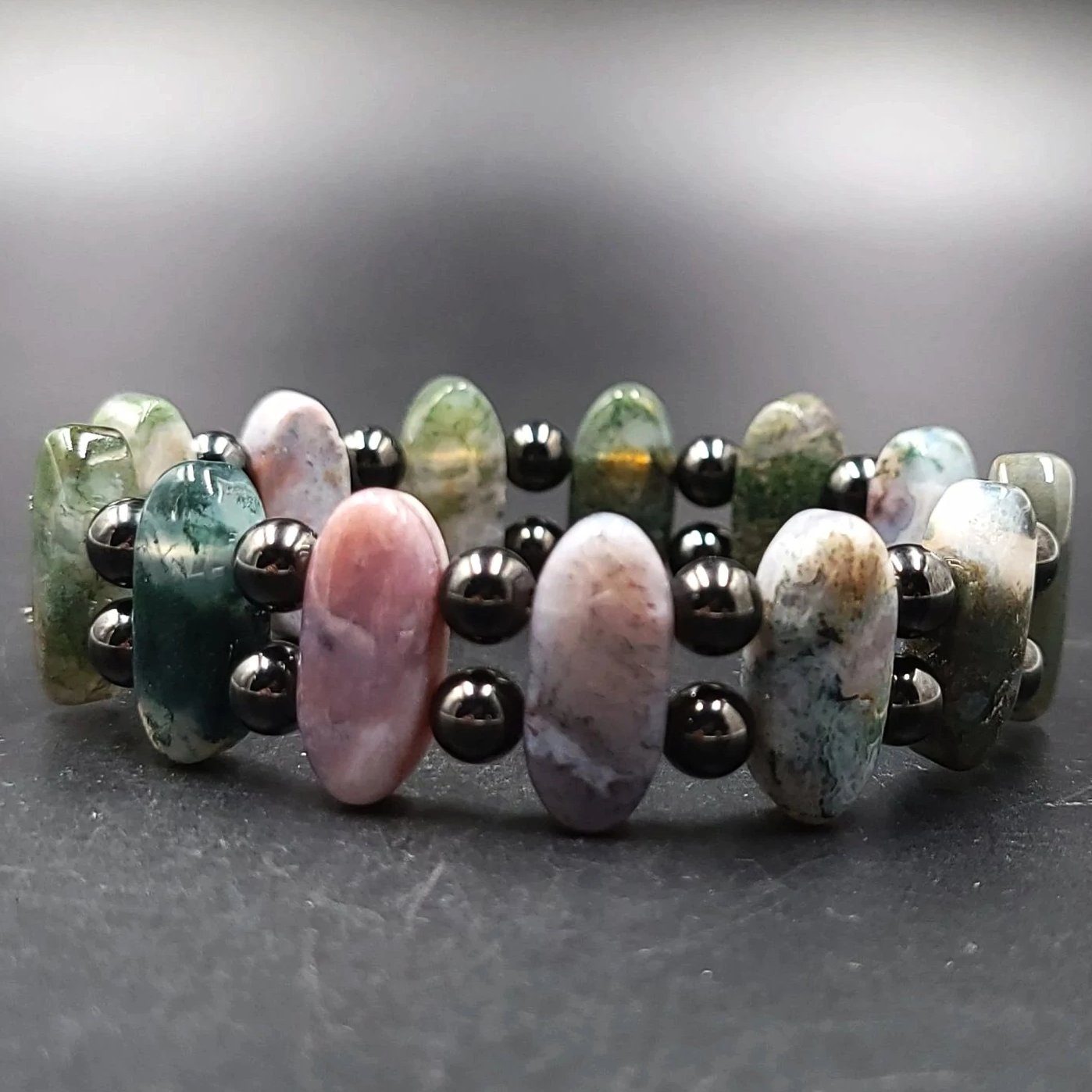 Moss Agate and Hematite Bead Bracelet - Elevated Metaphysical