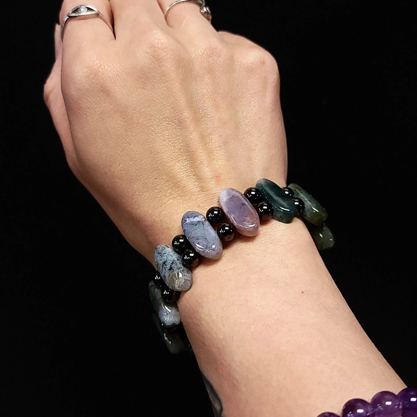 Moss Agate and Hematite Bead Bracelet - Elevated Metaphysical