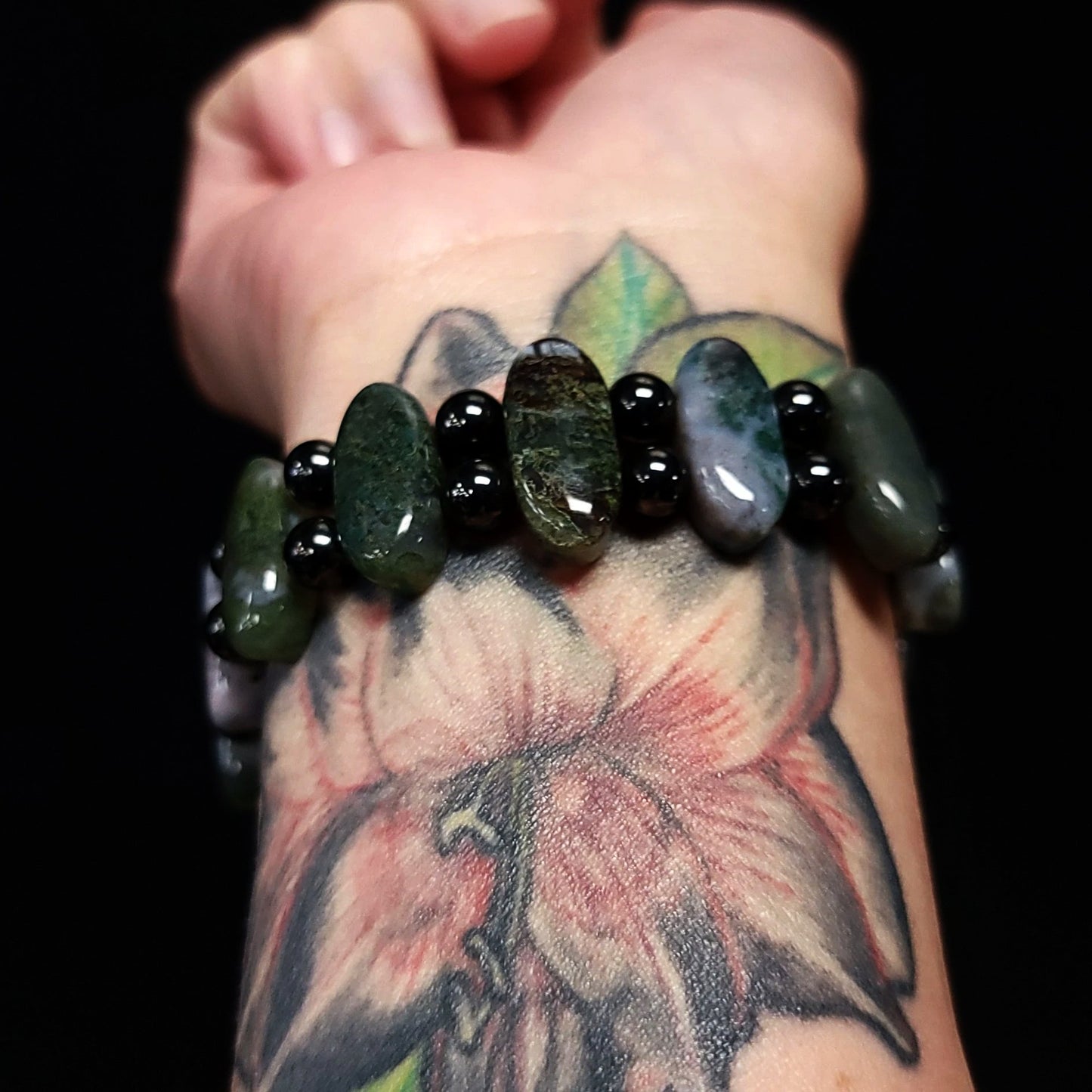 Moss Agate and Hematite Bead Bracelet - Elevated Metaphysical