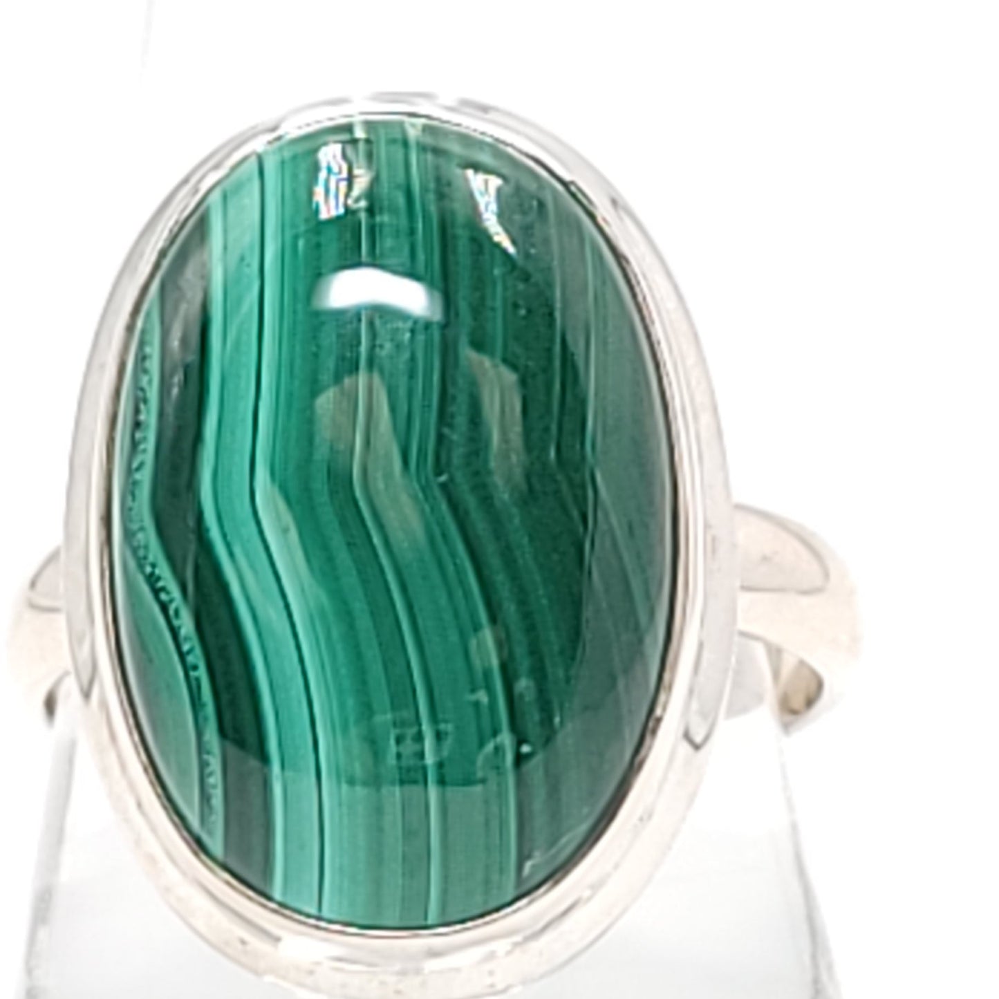 Malachite Ring Sterling Silver Band Oval