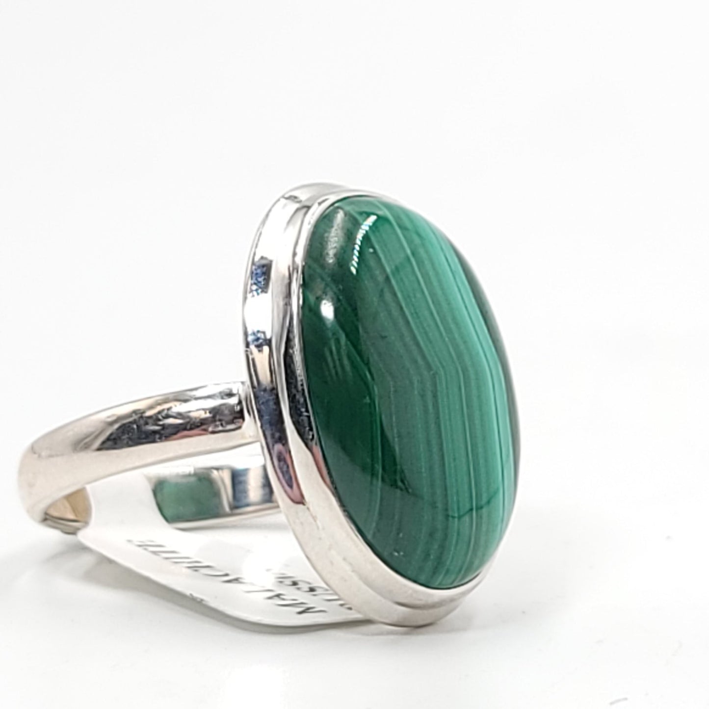 Malachite Ring Sterling Silver Band Oval