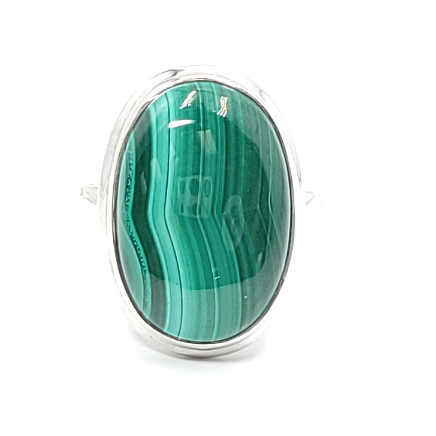 Malachite Ring Sterling Silver Band Oval