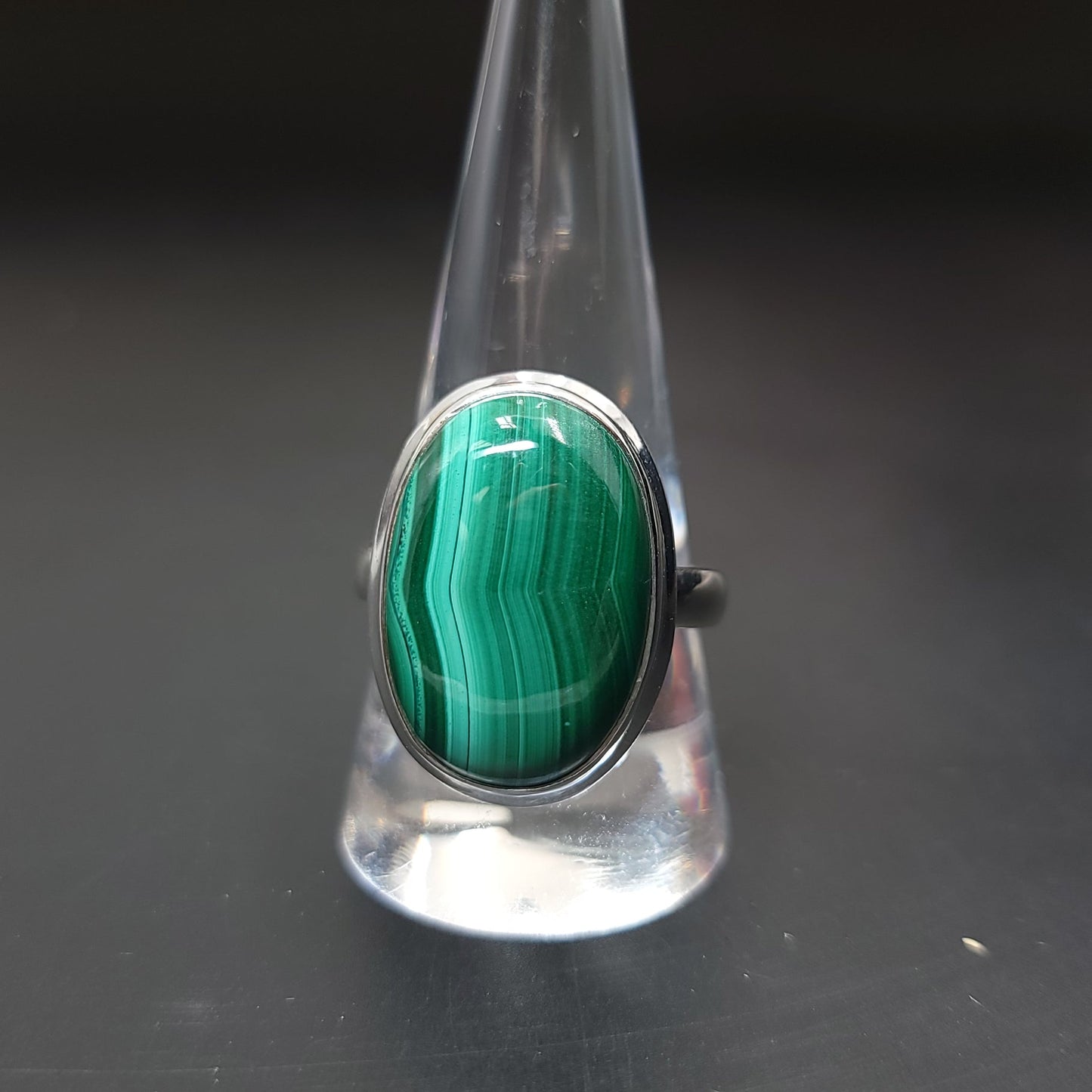 Malachite Ring Sterling Silver Band Oval