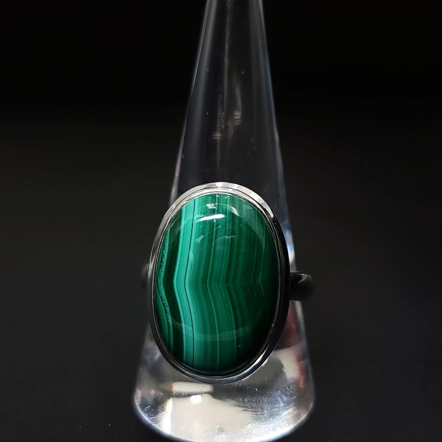 Malachite Ring Sterling Silver Band Oval