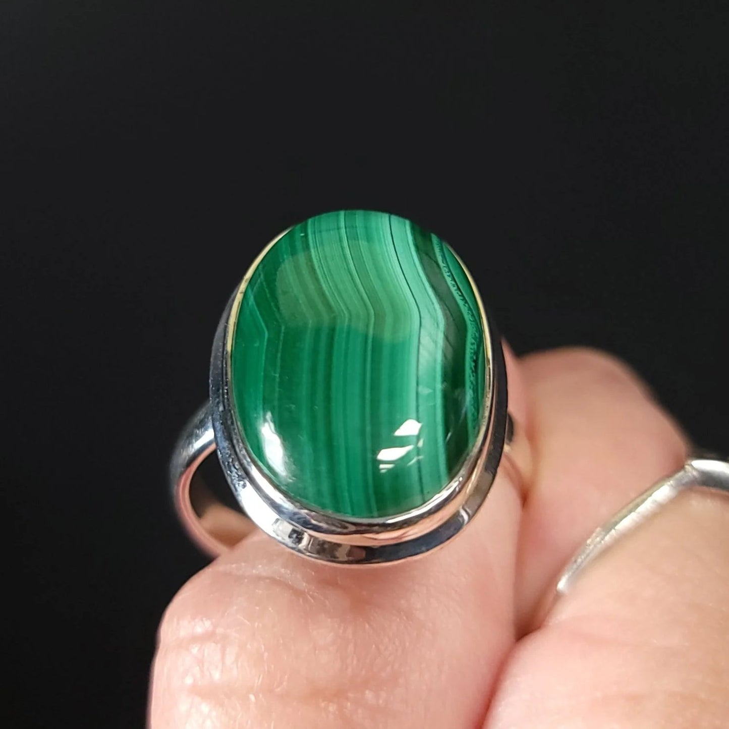 Malachite Ring Sterling Silver Band Oval