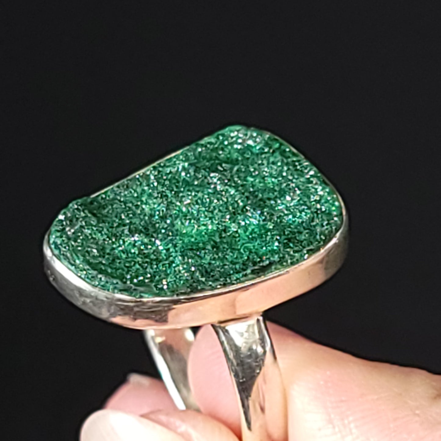 Malachite Ring Sterling Silver Druzy Rough Stone Free Form - Elevated Metaphysical