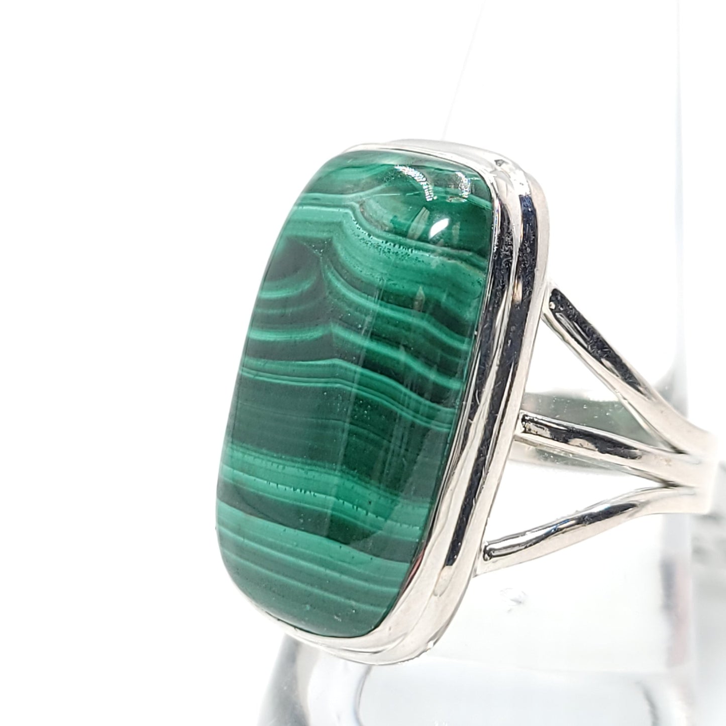 Malachite Ring Sterling Silver Band Rectangular - Elevated Metaphysical