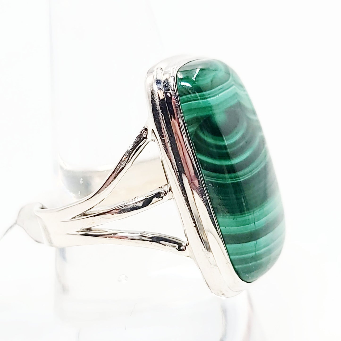 Malachite Ring Sterling Silver Band Rectangular - Elevated Metaphysical