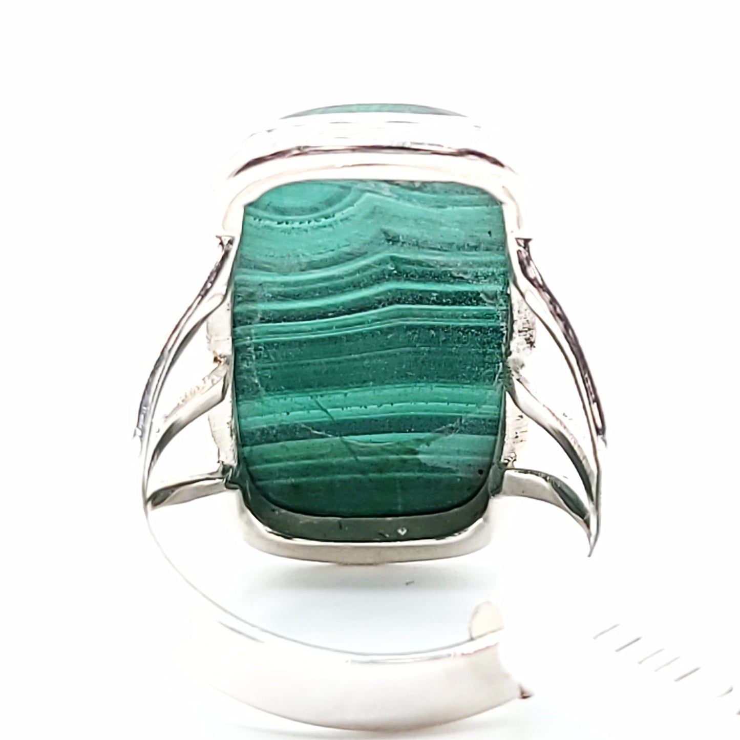 Malachite Ring Sterling Silver Band Rectangular - Elevated Metaphysical