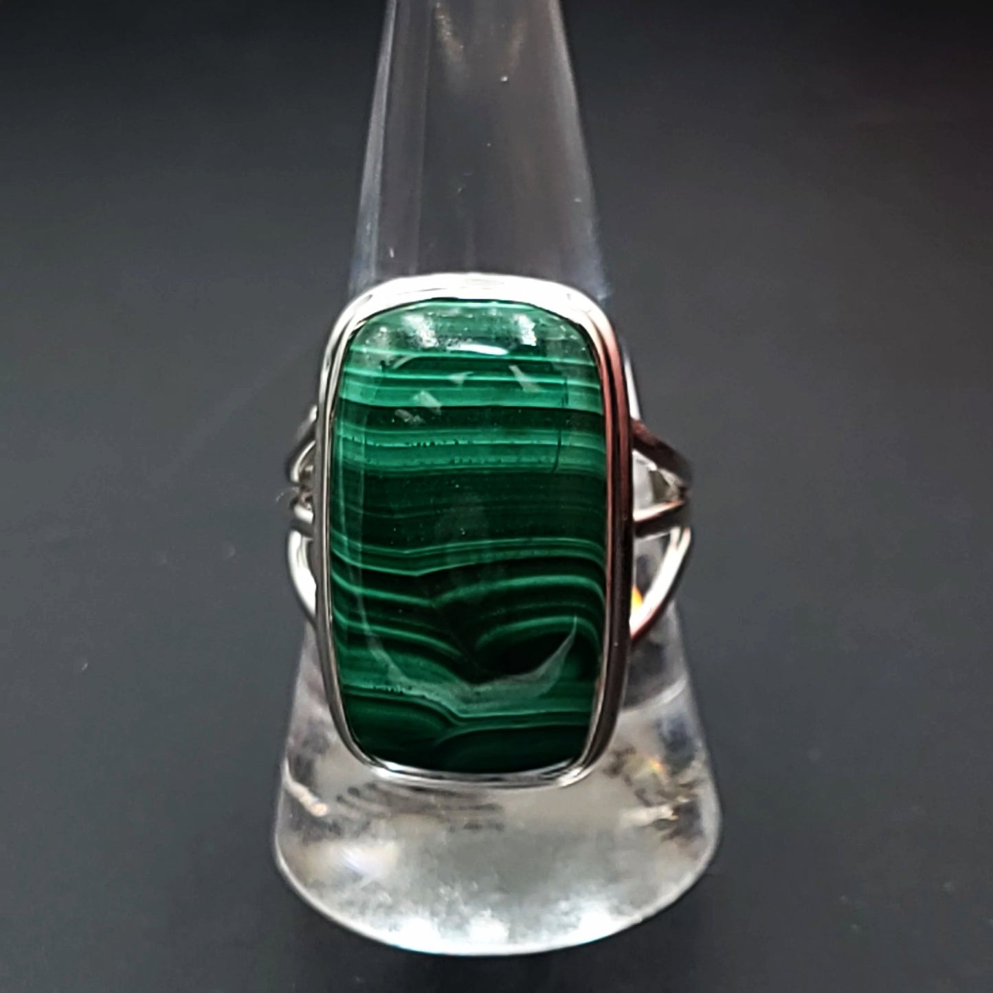 Malachite Ring Sterling Silver Band Rectangular - Elevated Metaphysical