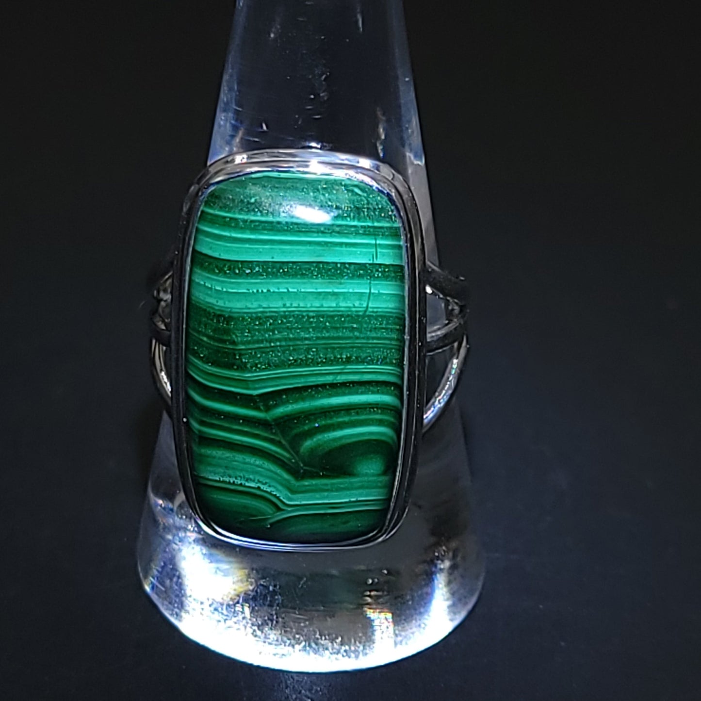 Malachite Ring Sterling Silver Band Rectangular - Elevated Metaphysical