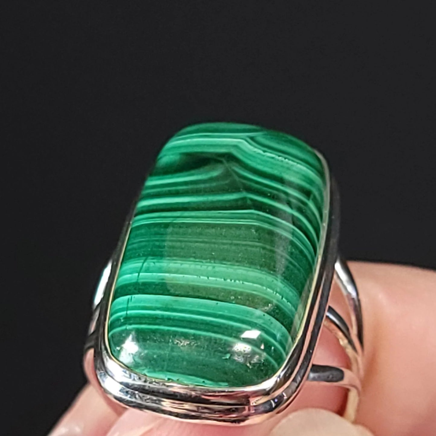 Malachite Ring Sterling Silver Band Rectangular - Elevated Metaphysical