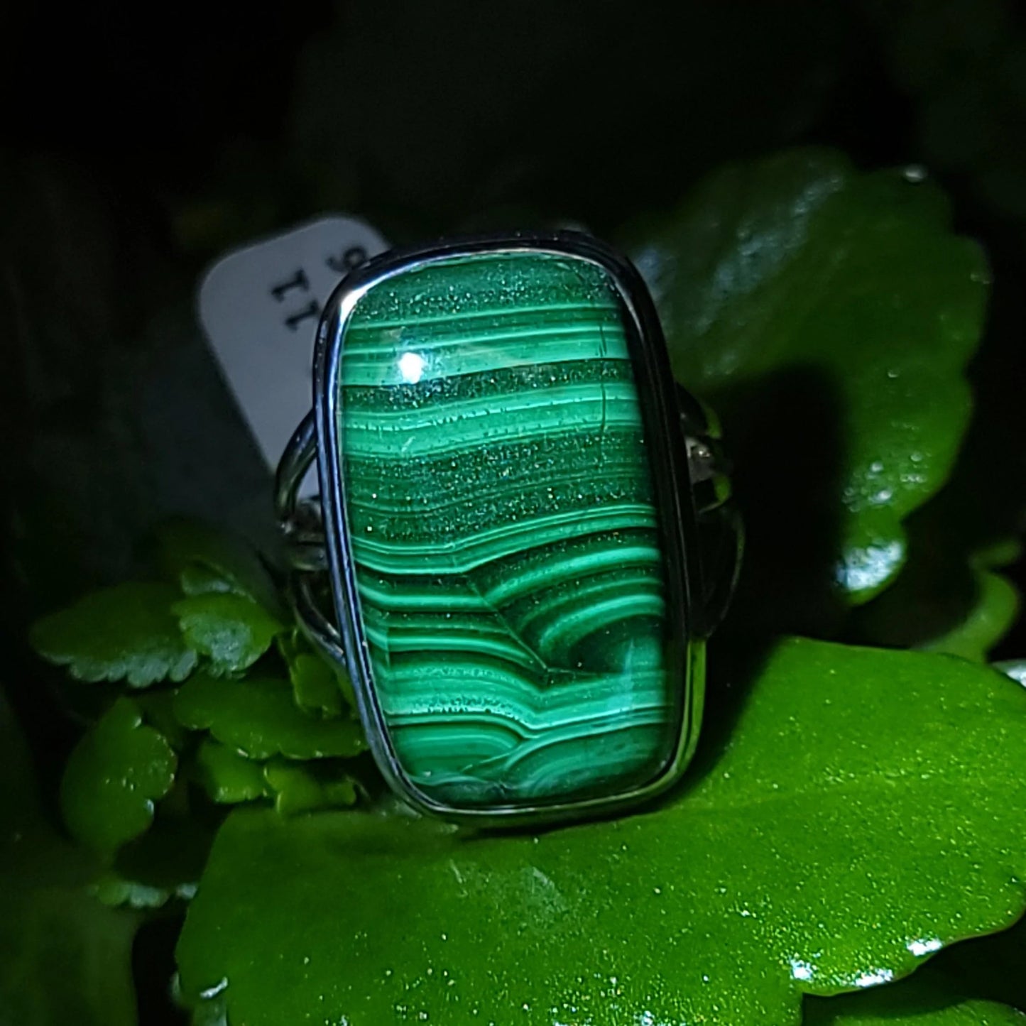 Malachite Ring Sterling Silver Band Rectangular - Elevated Metaphysical