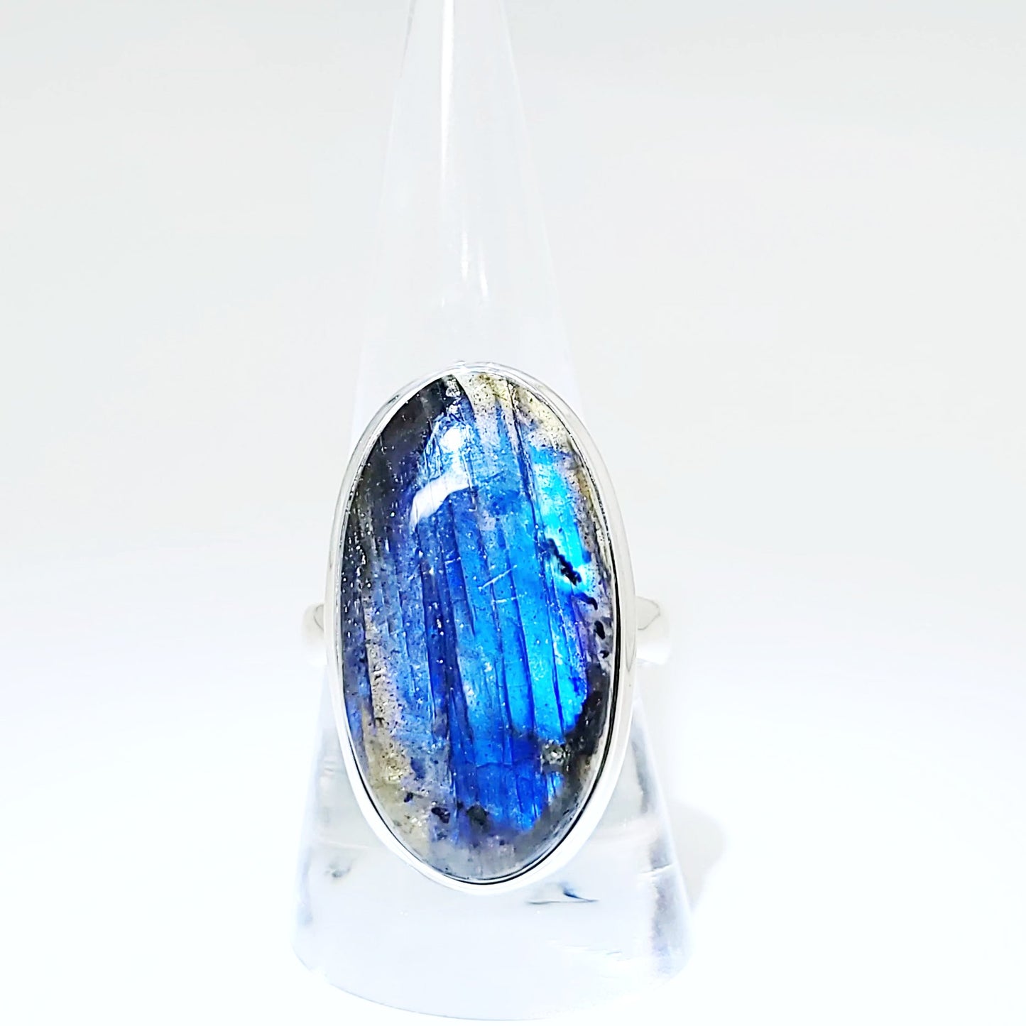 Labradorite Ring Sterling Silver Ring Rainbow Blue Flash Large - Elevated Metaphysical