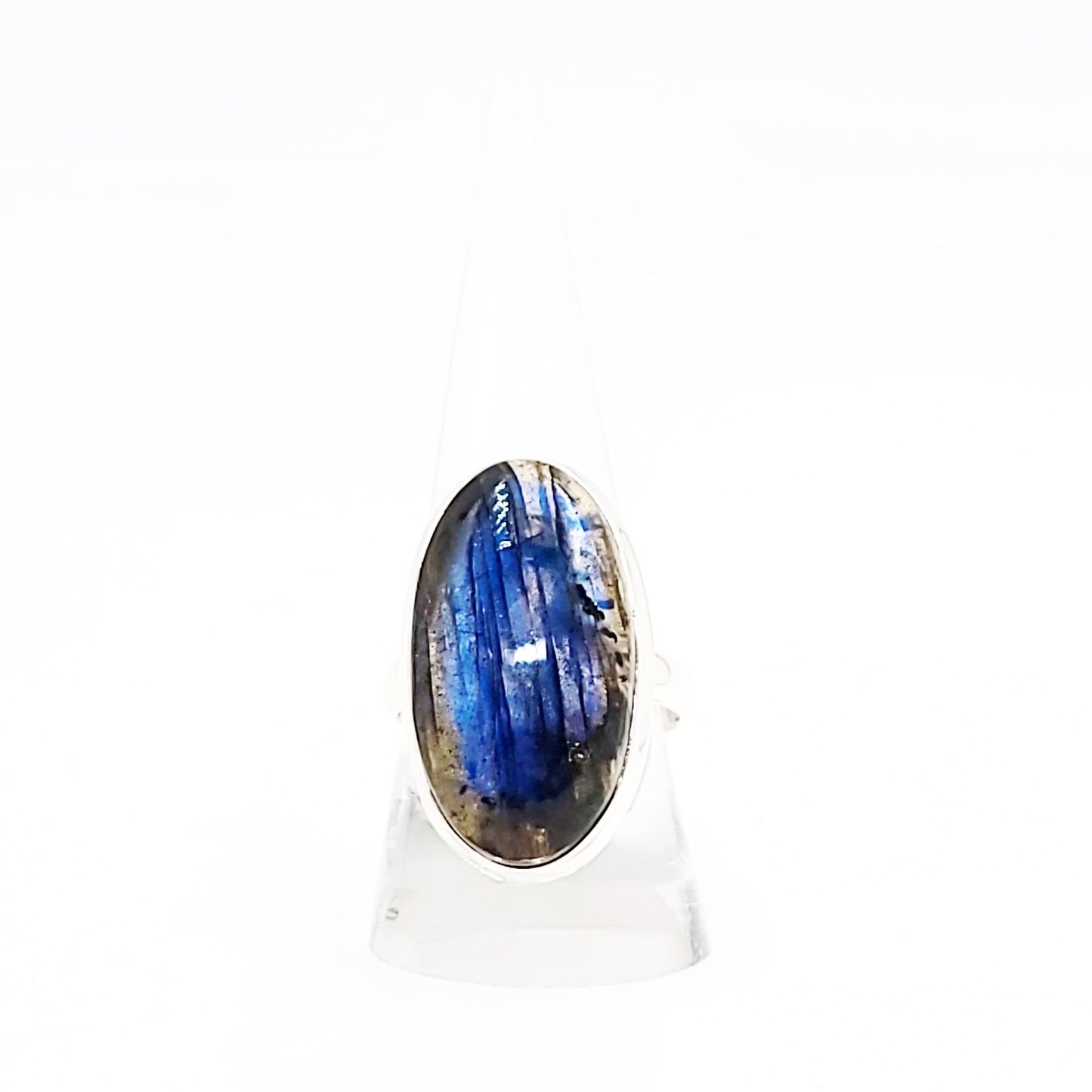 Labradorite Ring Sterling Silver Ring Rainbow Blue Flash Large - Elevated Metaphysical