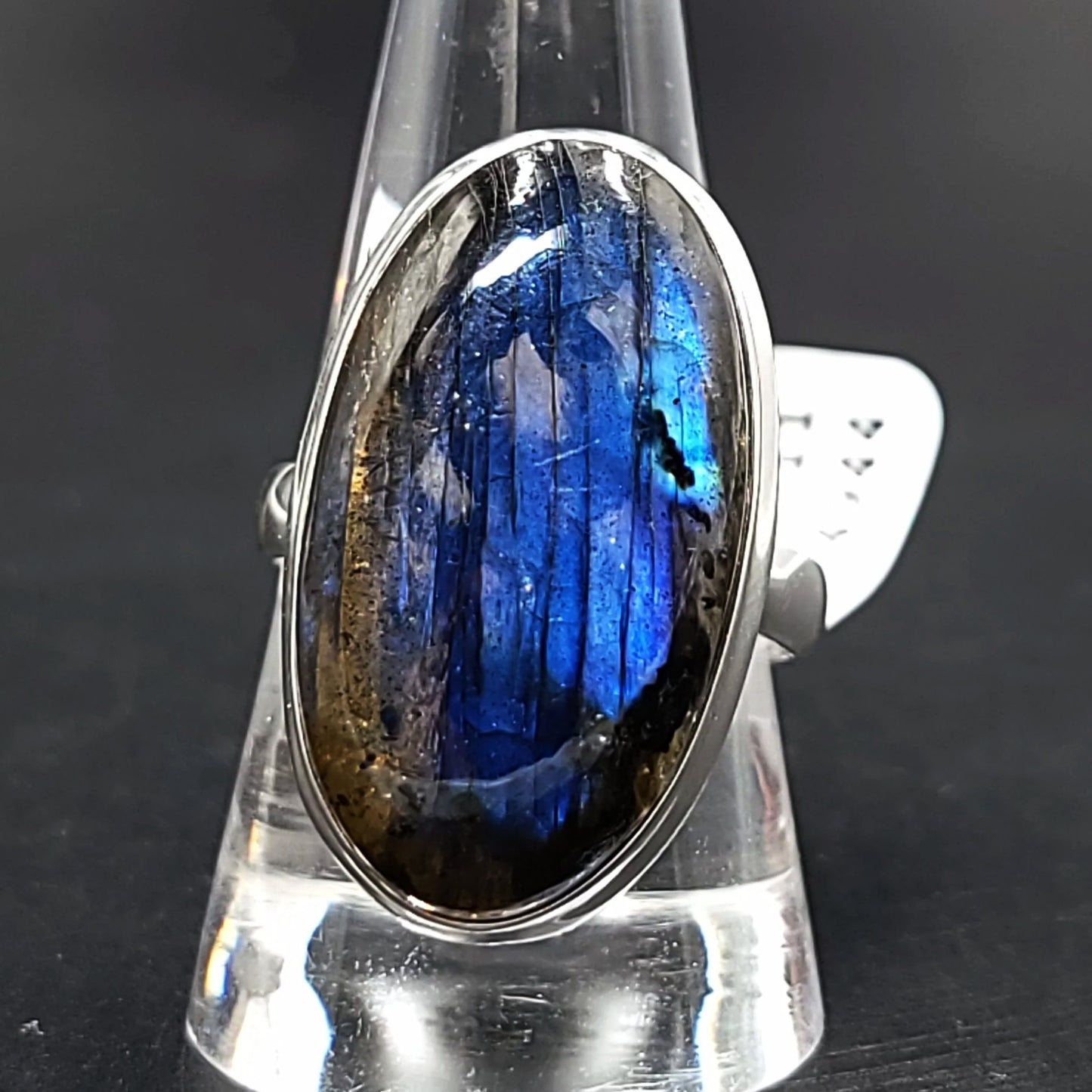 Labradorite Ring Sterling Silver Ring Rainbow Blue Flash Large - Elevated Metaphysical