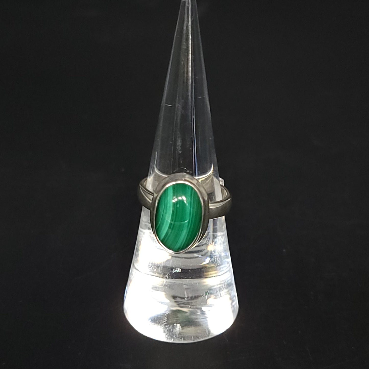 Malachite Ring Sterling Silver Band Oval