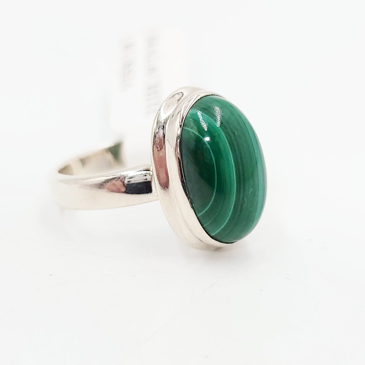 Malachite Ring Sterling Silver Band Oval