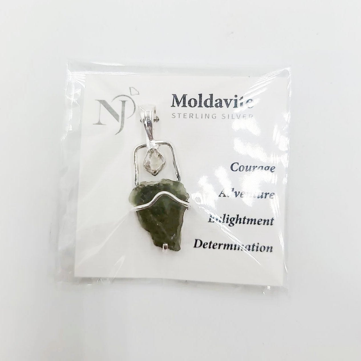 Moldavite & Herkimer Diamond Pendant Sterling Silver Rough Free Form - Elevated Metaphysical