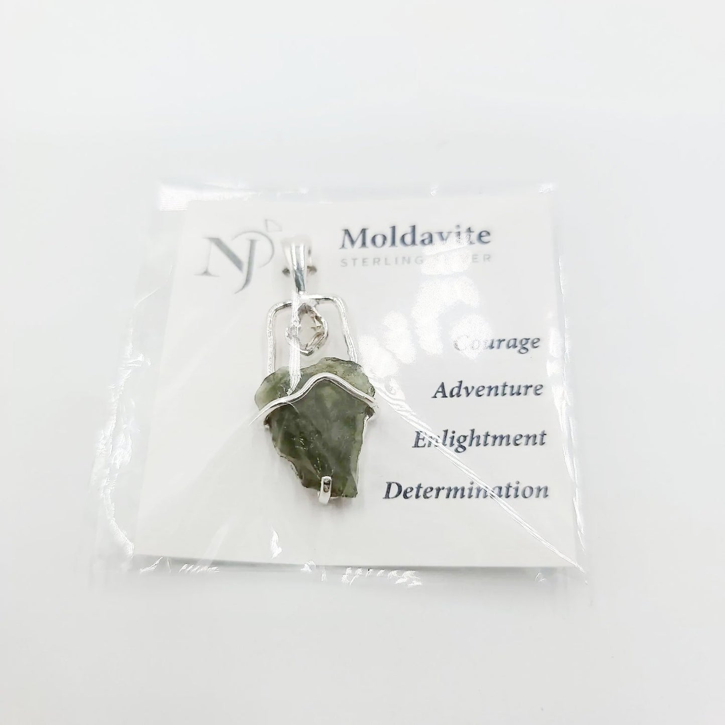 Moldavite & Herkimer Diamond Pendant Sterling Silver Rough Free Form - Elevated Metaphysical