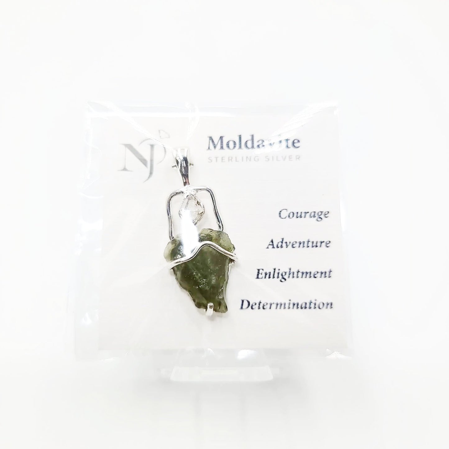 Moldavite & Herkimer Diamond Pendant Sterling Silver Rough Free Form - Elevated Metaphysical