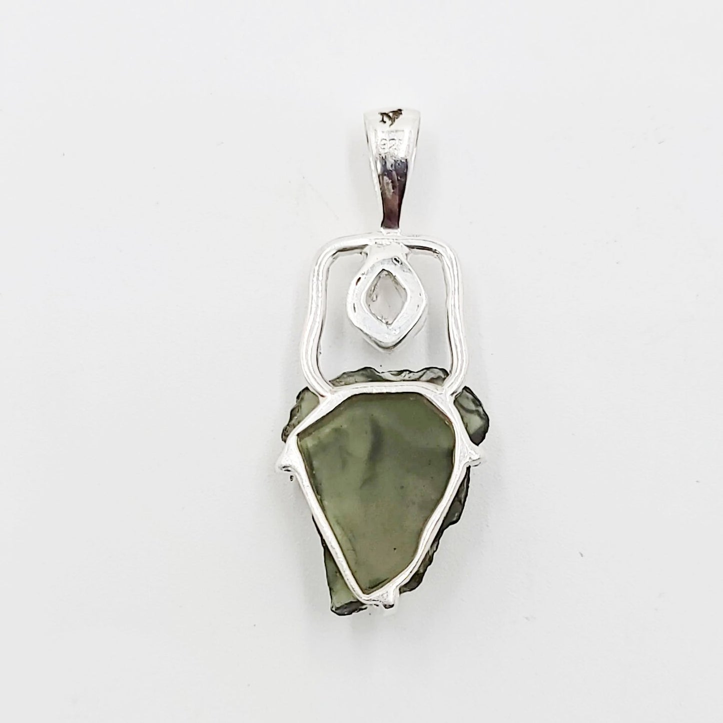Moldavite & Herkimer Diamond Pendant Sterling Silver Rough Free Form - Elevated Metaphysical